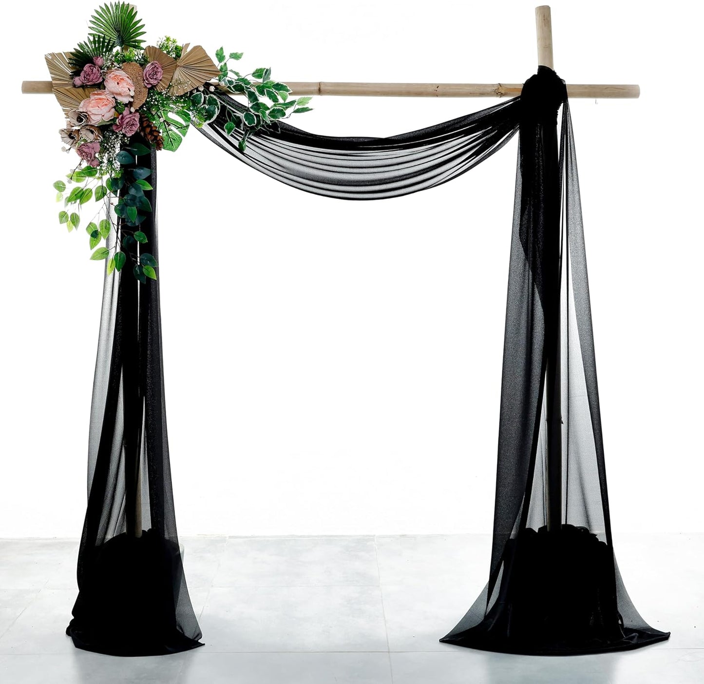 VDS Pack of 2 Panel (30 Inch X 30 Feet) Wedding Arch Draping Fabric Sheer Chiffon Fabric Drapery for Wedding Ceremony Reception Swag Backdrop Canopy Chuppah ARBO Altars Decoration (Black)