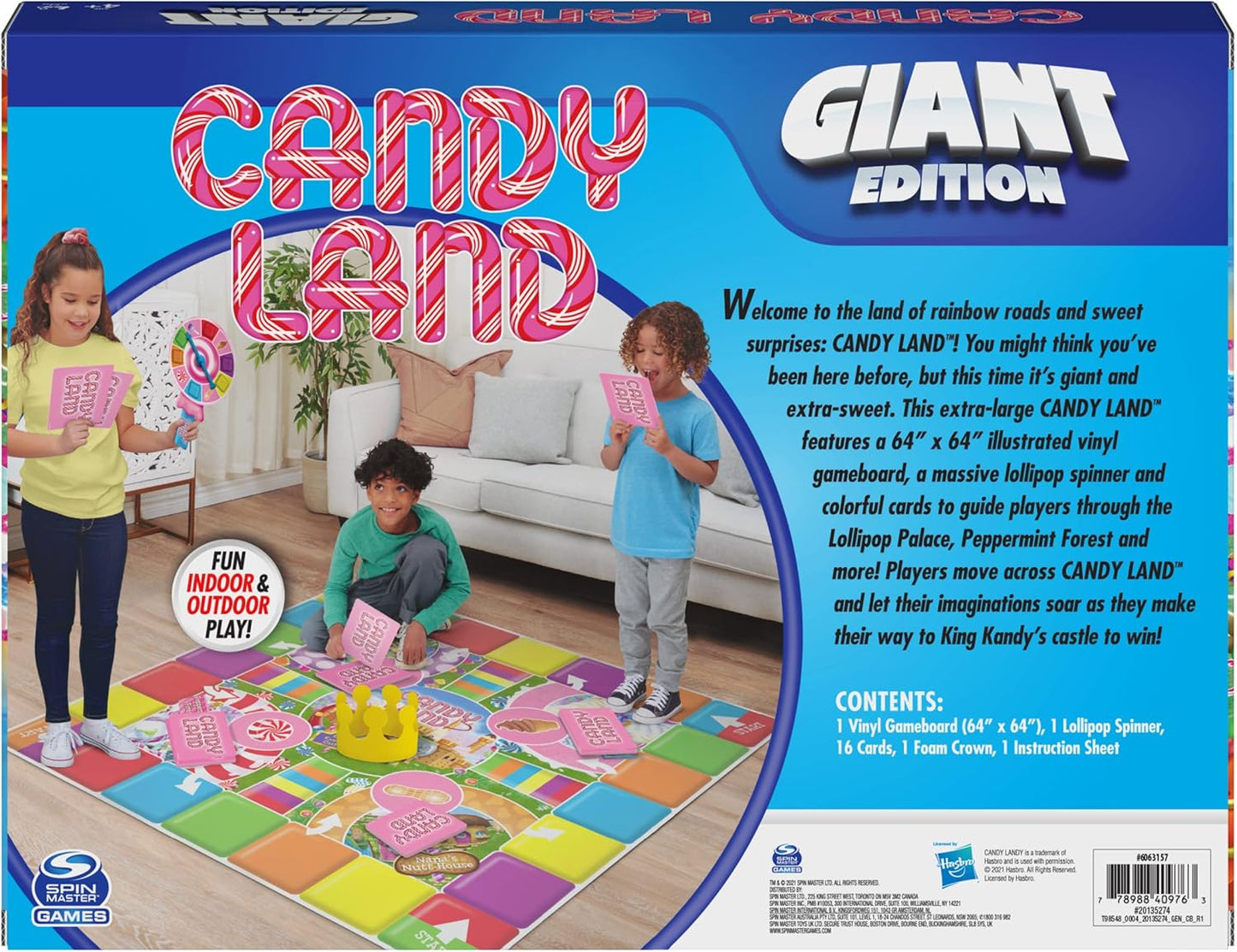 Spin Master Games, Candy Land Giant Edition, Preschool Game for Indoor & Outdoor Fun with Big Oversized Board, for Family and Kids, 2-4 Players, Ages 4 & Up