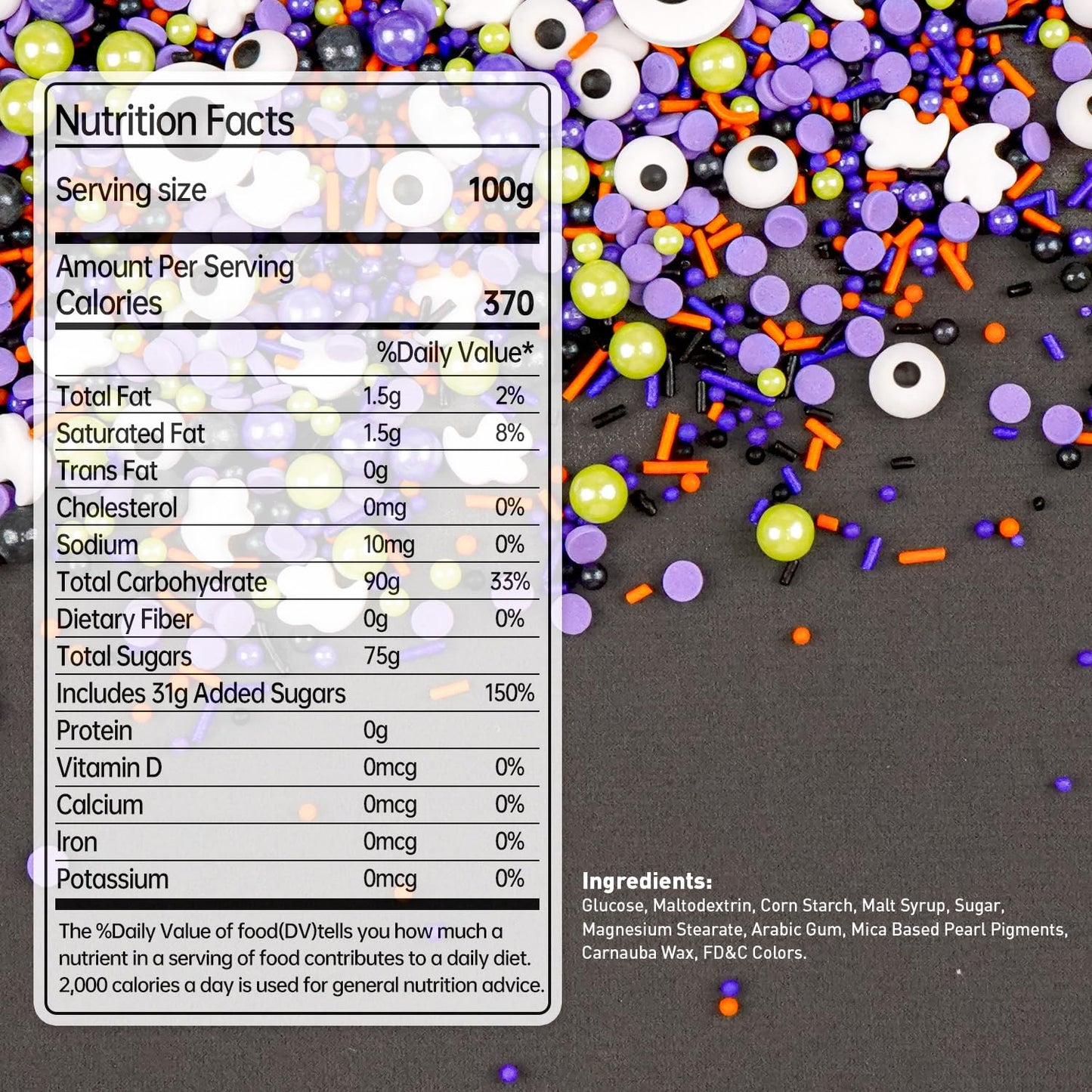 Halloween Sprinkles for Cake Decorating, Edible Candy Eyeballs, Pearl Sugar Sprinkles Mix, 150g/5.29oz, Perfect for Cake Decoration, Cupcake Decorations Ice Cream Toppings