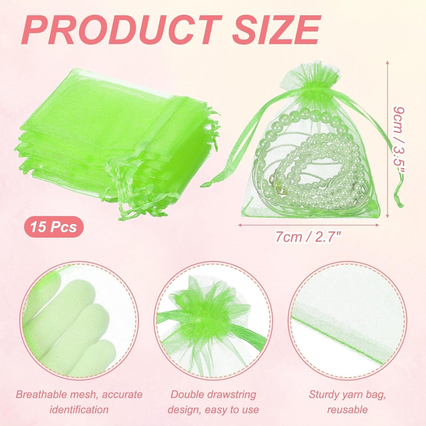 uxcell 50 Pcs Organza Gift Bags, 2.7x3.5 Inch Drawstring Pouches Jewelry Gift Bags, Small Wedding Favor Pouches for Christmas Birthday Wedding Goodie Candy Candles, Fruit Green