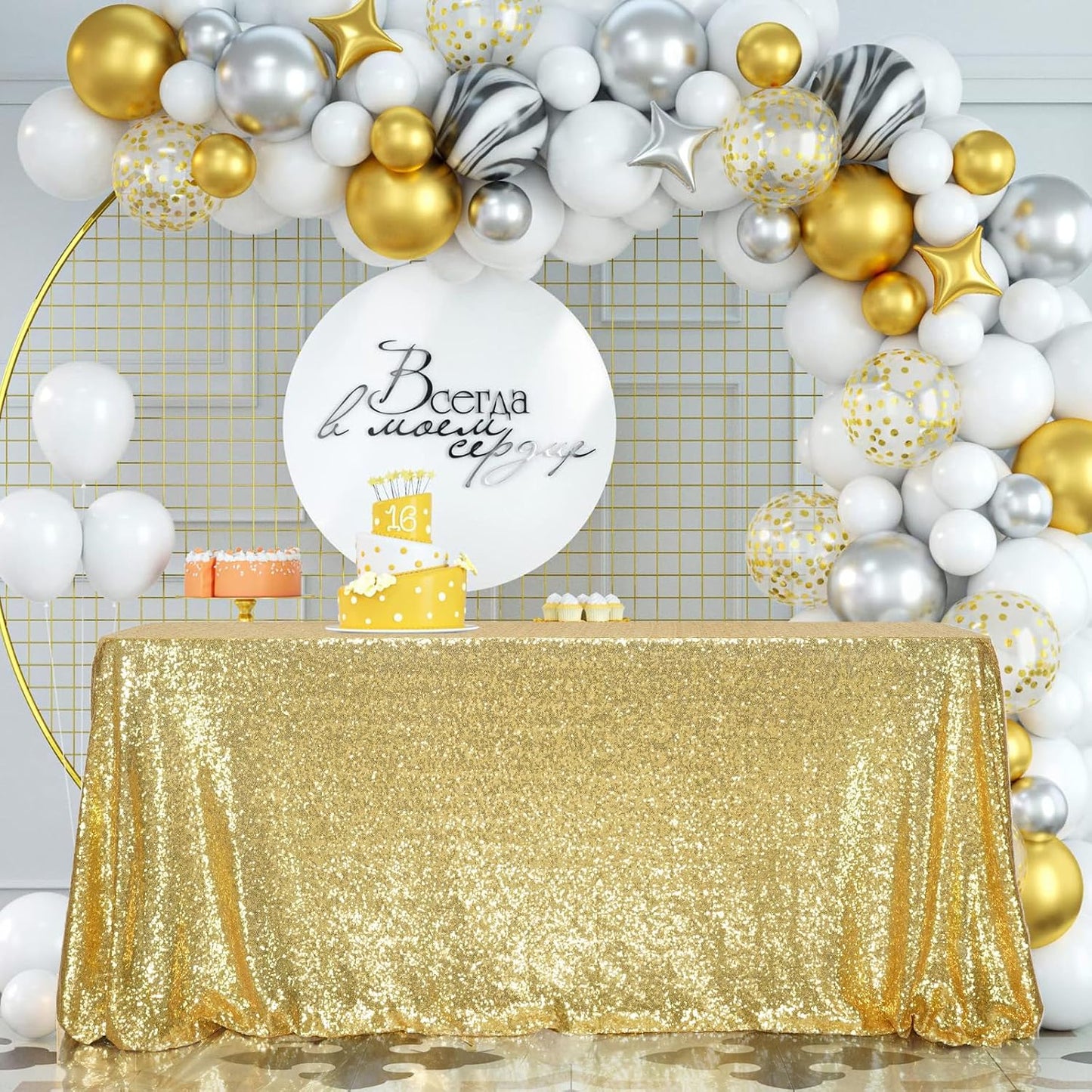 SquarePie Sequin Tablecloth 60 x 120 Inch Gold Sparkly Table Linen for Wedding Party