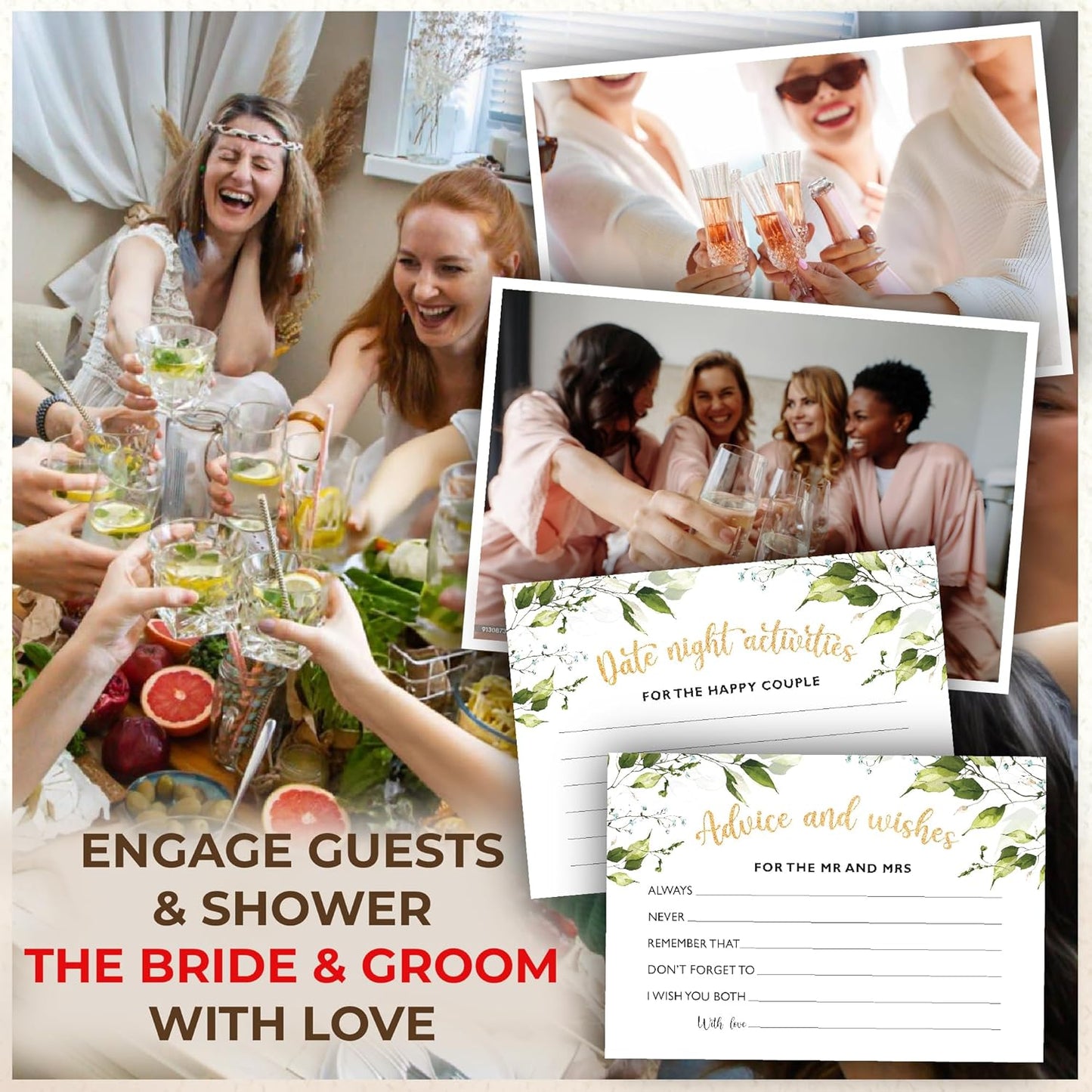 Advice and Wishes for The Mr and Mrs - Wedding Advice Cards for Bridal Shower Decorations, Bridal Shower Advice Cards for Bride and Groom Well Wishes Box