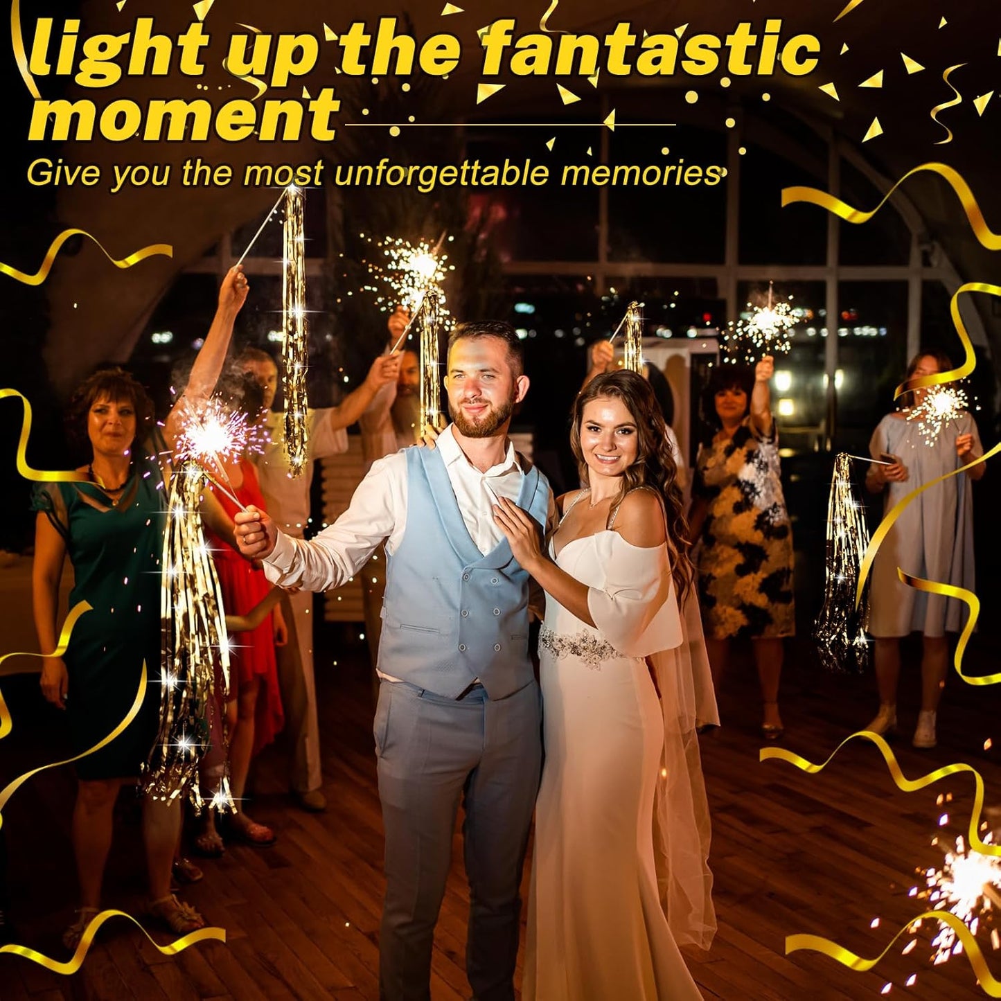 50 Pcs Wedding Fairy Wands with Bells Foil Tinsel Ribbon Stick Wands Tinsel Party Streamers with Bell Glittery Bridal Wedding Send Off Ideas Holiday Celebration (Champagne Gold)