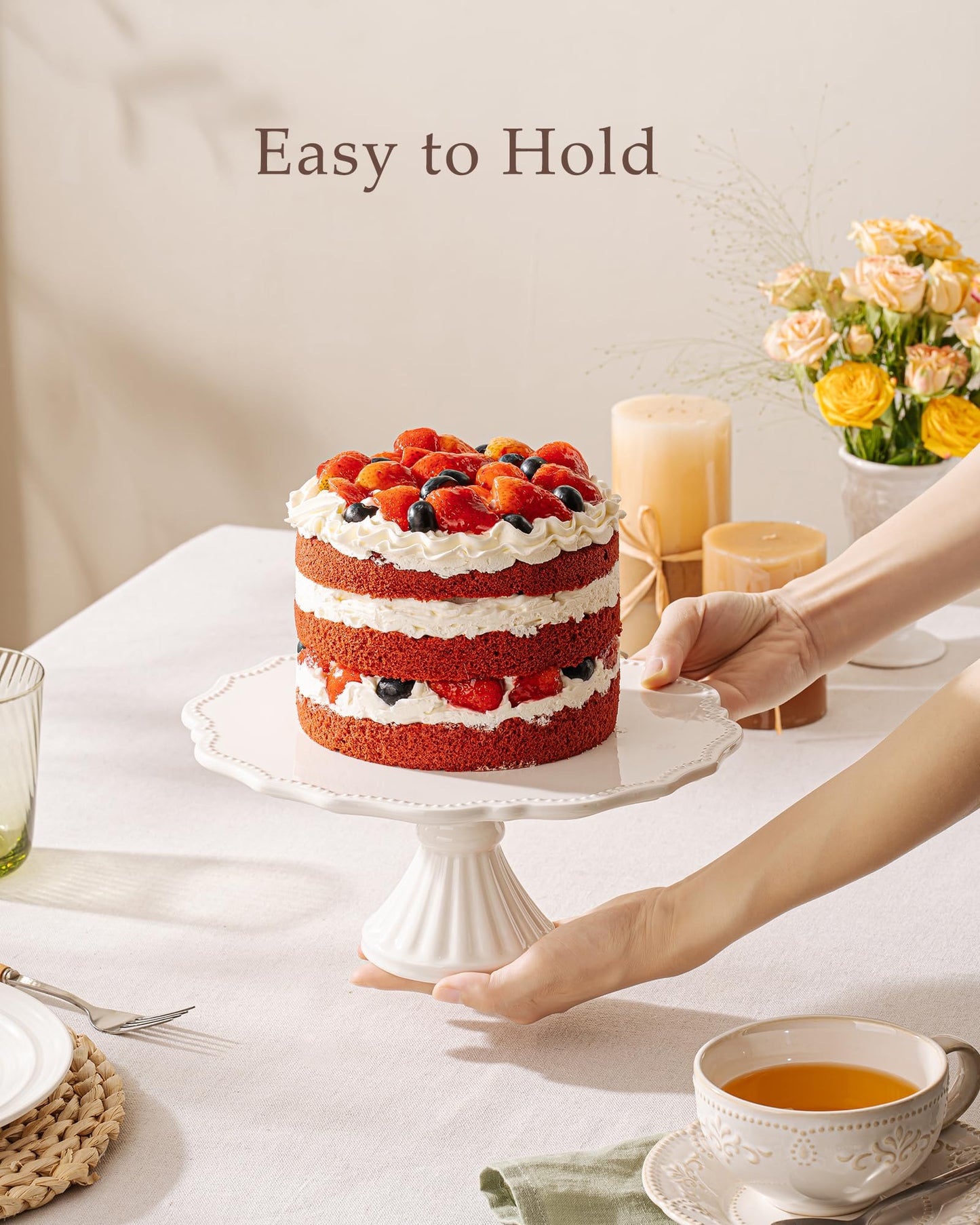 Omifun 10 Inch Cake Stand, Relief Round Dessert Cake Stand for 8 Inch Cake