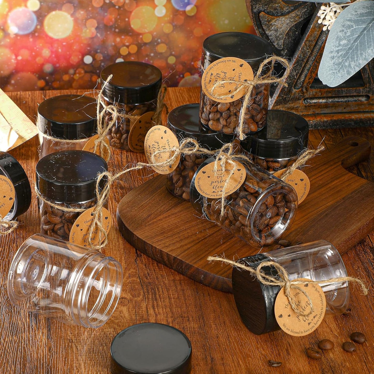 102 Pcs Coffee Bean Wedding Favors for Guests 50 Coffee Bean Jars with Lids 50 Thank You Tags Wedding Tags with Hemp Ropes Thank You Gifts, No Beans