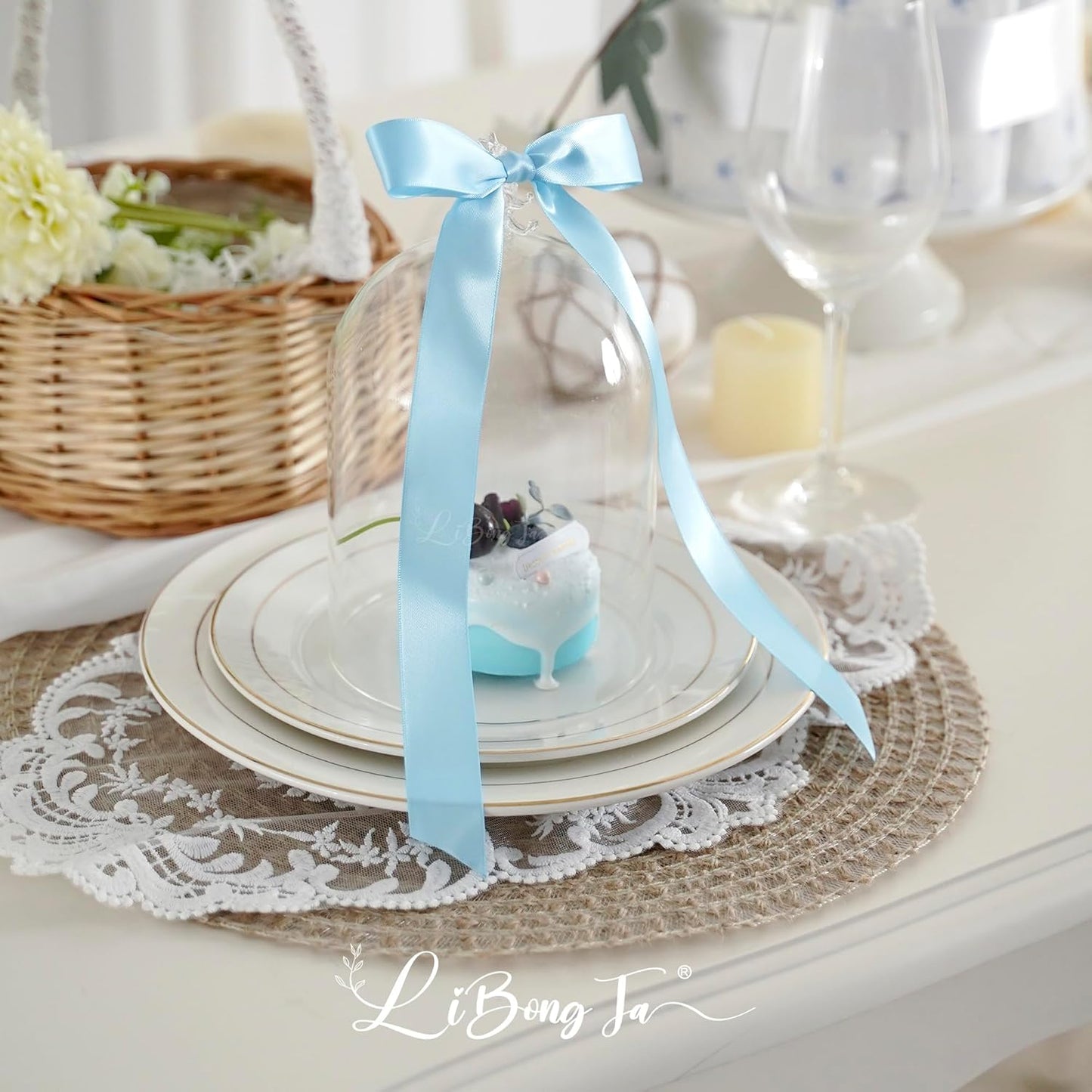 50 PCs Blue Bow Decor 5.5'' Satin Bows with Long Tail, Twist Tie Bows for Craft, Packaging Ribbon Bows, Premade Bows for Cake Decorating, Gift Bows for Treat, Wedding Favor, Party