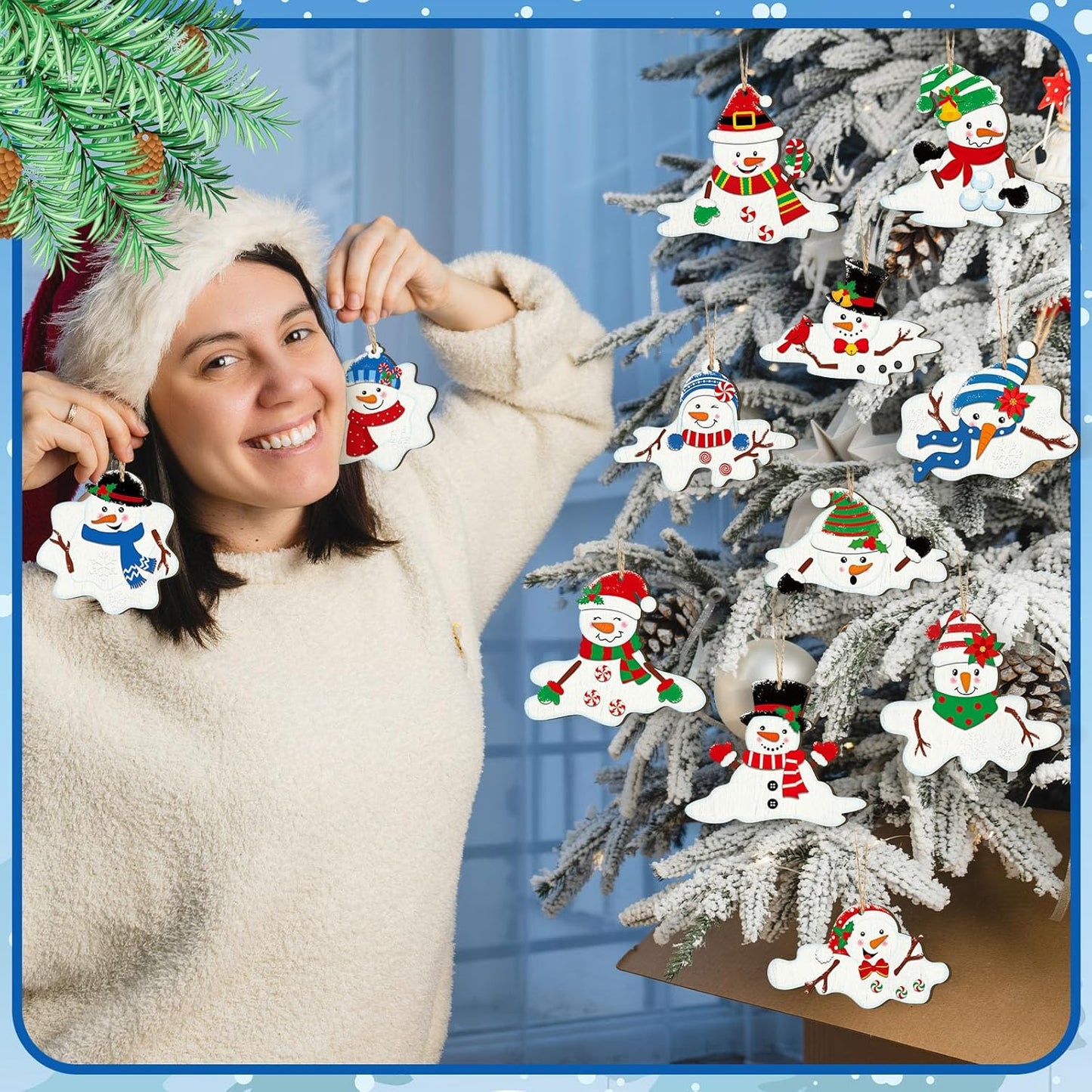 Suzile 36 Pcs Christmas Wooden Ornaments Melting Snowman Style Hanging Decor Cartoon Christmas Tree Hanging Decoration Melting Snowman Pattern for Xmas Home Winter Party