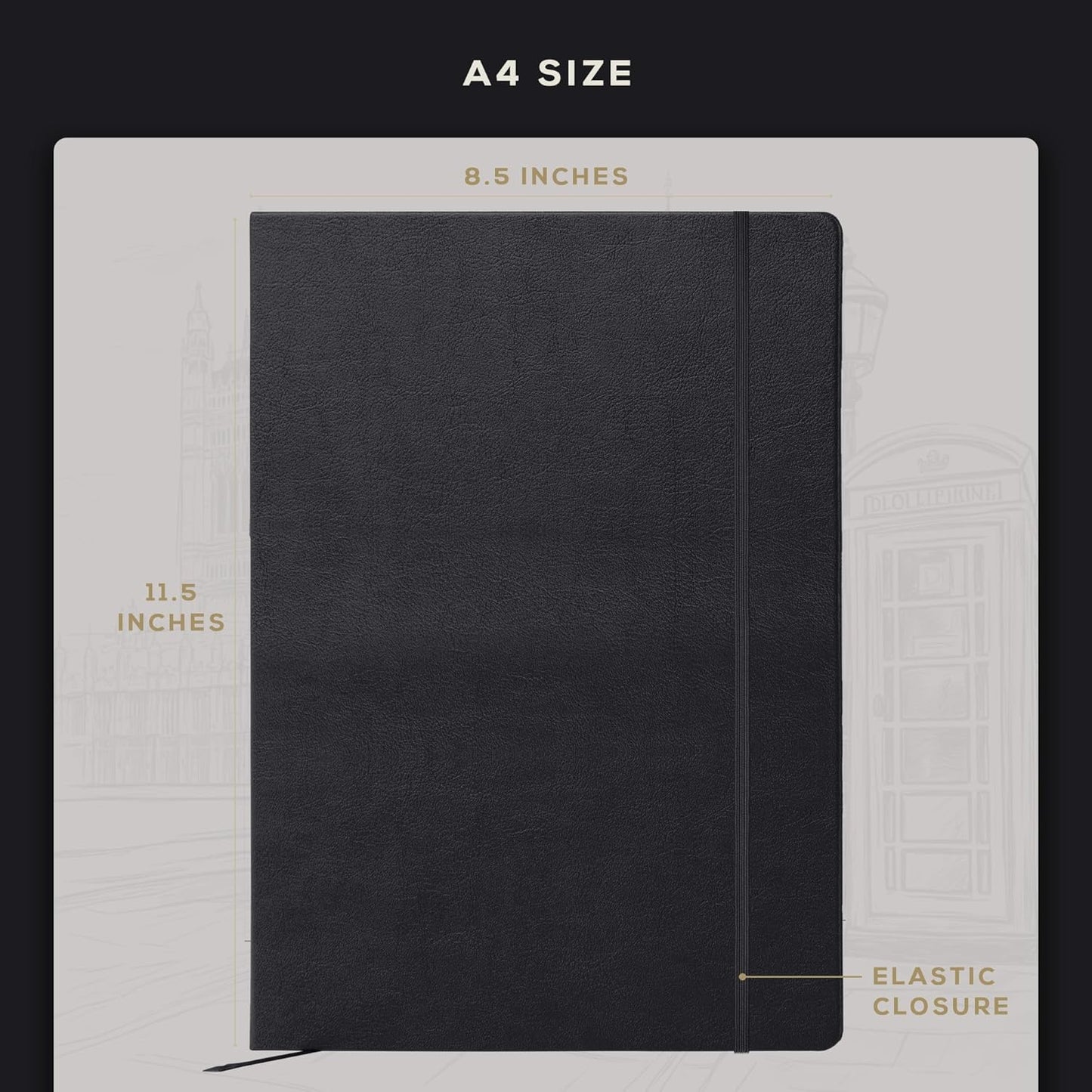 Beechmore Books A4 Sketchbook ??8.5x11 Premium Vegan Leather Bound Large Sketch Book Hardcover with 156 Thick 160gsm Perforated Ivory Pages, Blank Sketch Pad, Gift Boxed, Back Pocket, Ribbon Bookmark