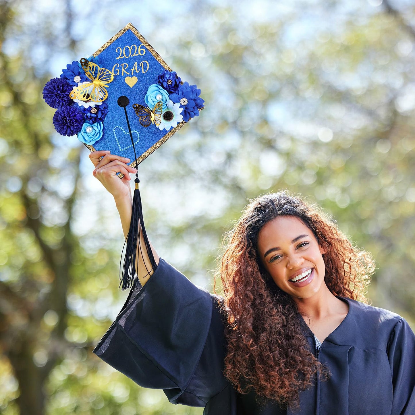 Wavwavw 43 PCS DIY Graduation Cap Decorations Kit, Grad Cap Decorations Included Faux Flowers 3D