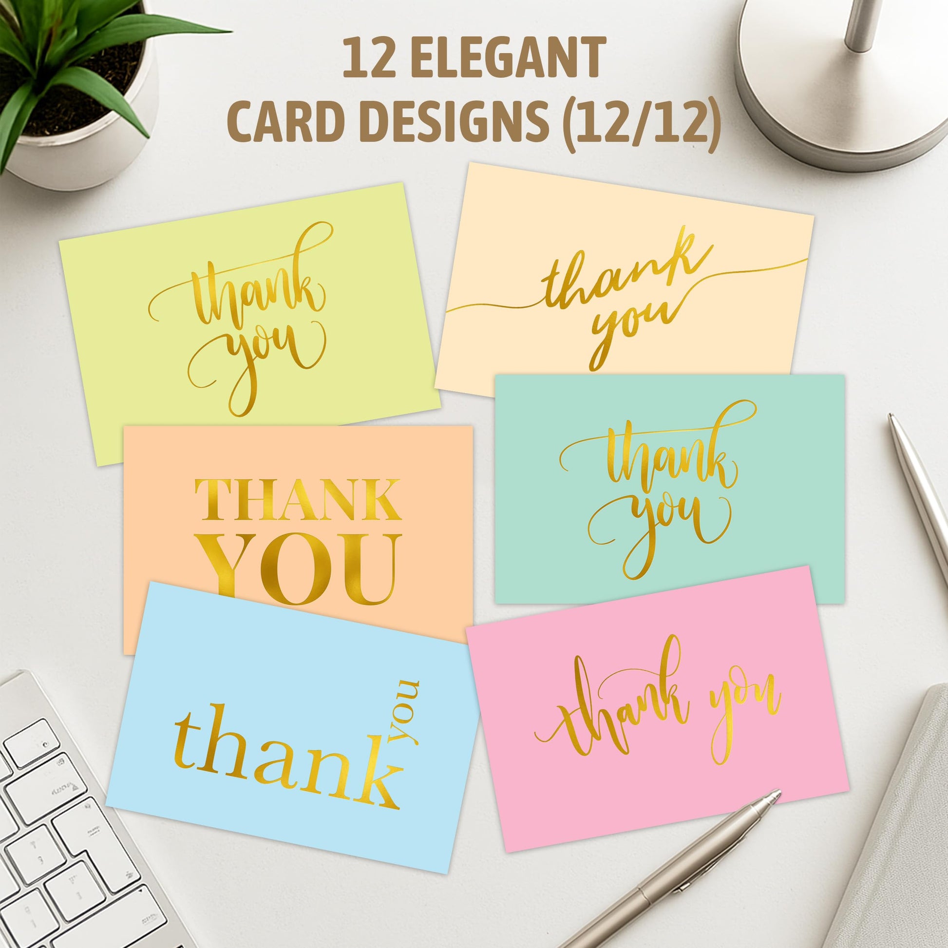 Decorably 24 Pack Gold Foil 6x4in Thank You Cards Kids