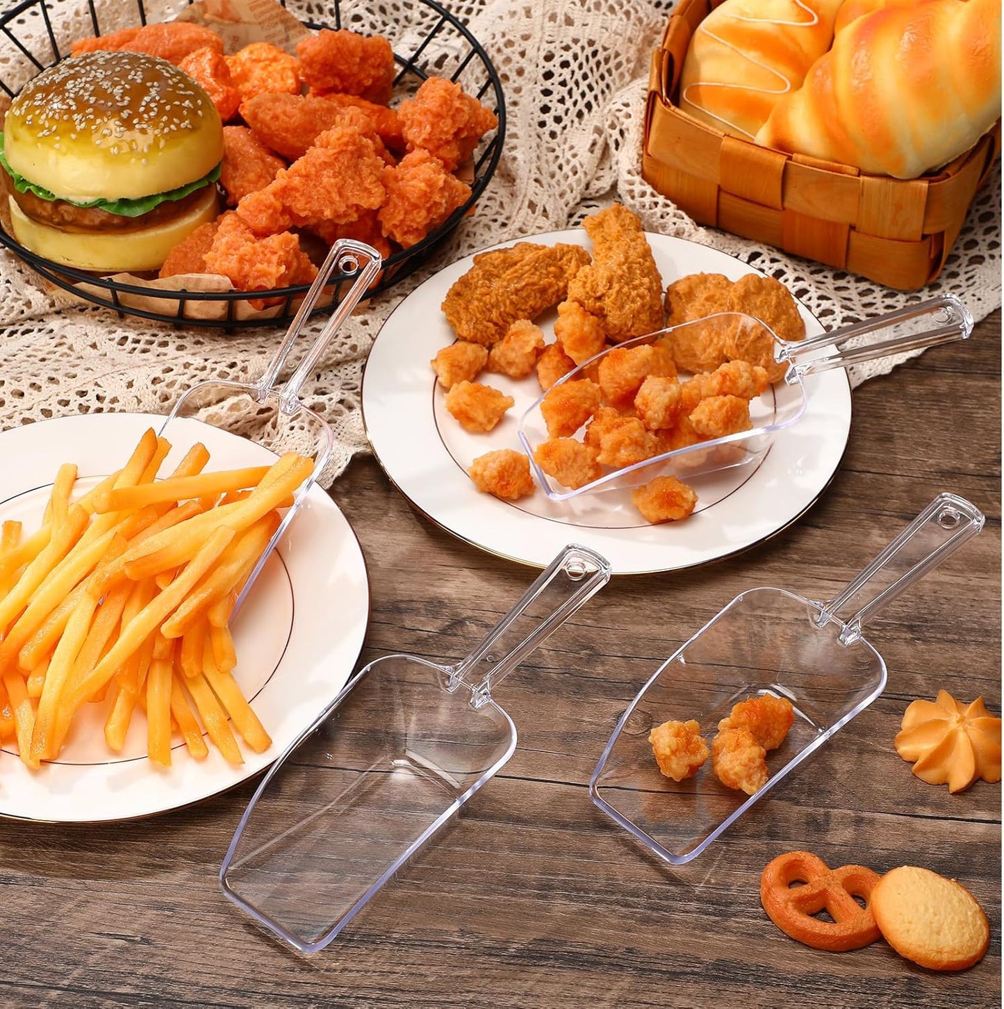 Hestya 4 Pcs Christmas Multi Purpose Clear Plastic Scoops for Candy Buffet Acrylic Kitchen Ice Food Popcorn Scoops for Protein Powders, Ice Cream, Coffee, Tea Jar (7.8 Inch)