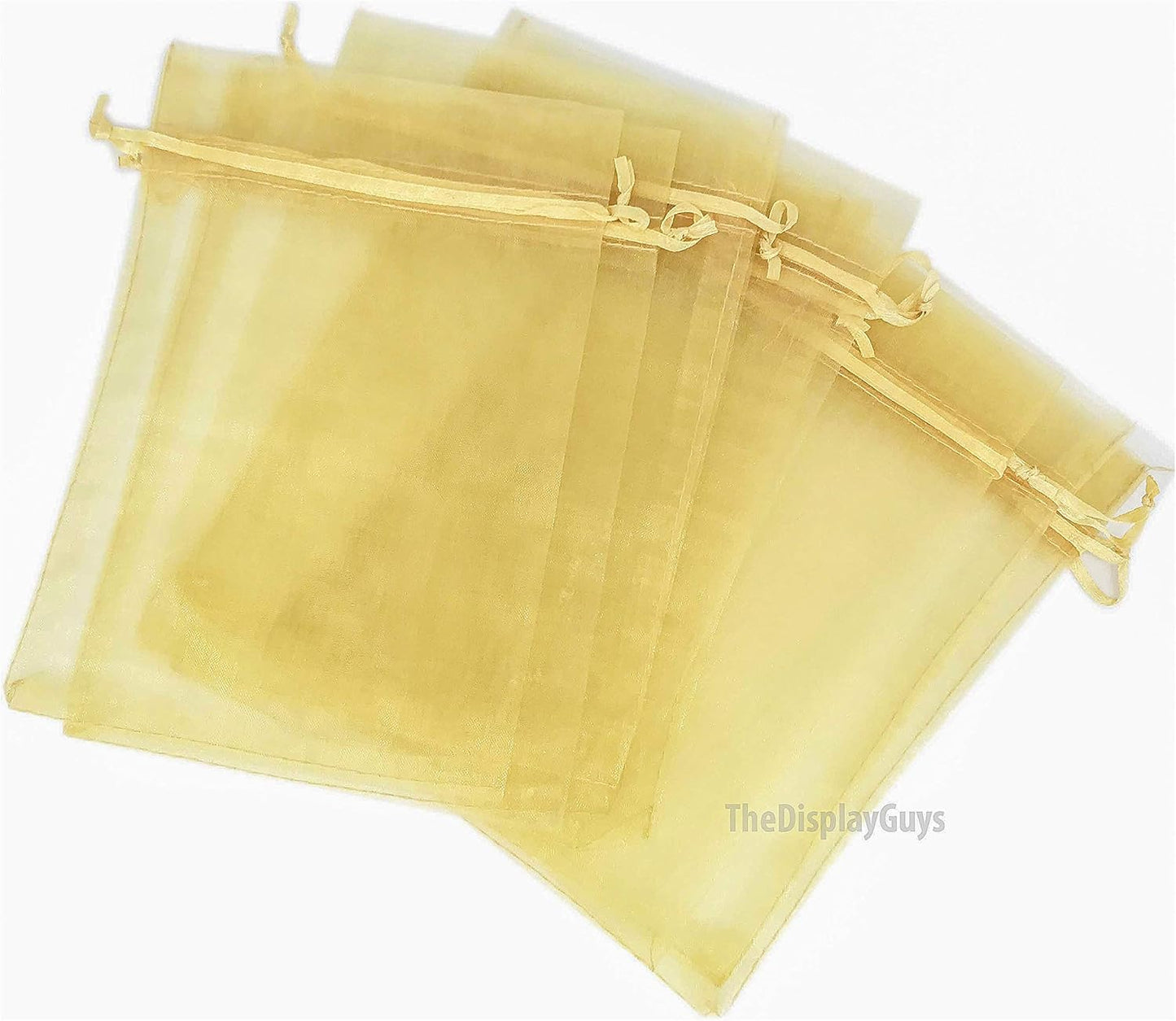 TheDisplayGuys 48-Pack 6x8 Gold Sheer Organza Gift Bags with Drawstring, Goodie Bags for Jewelry, Candy Bags, Treat Bags, Wedding Favors Small Mesh Bags