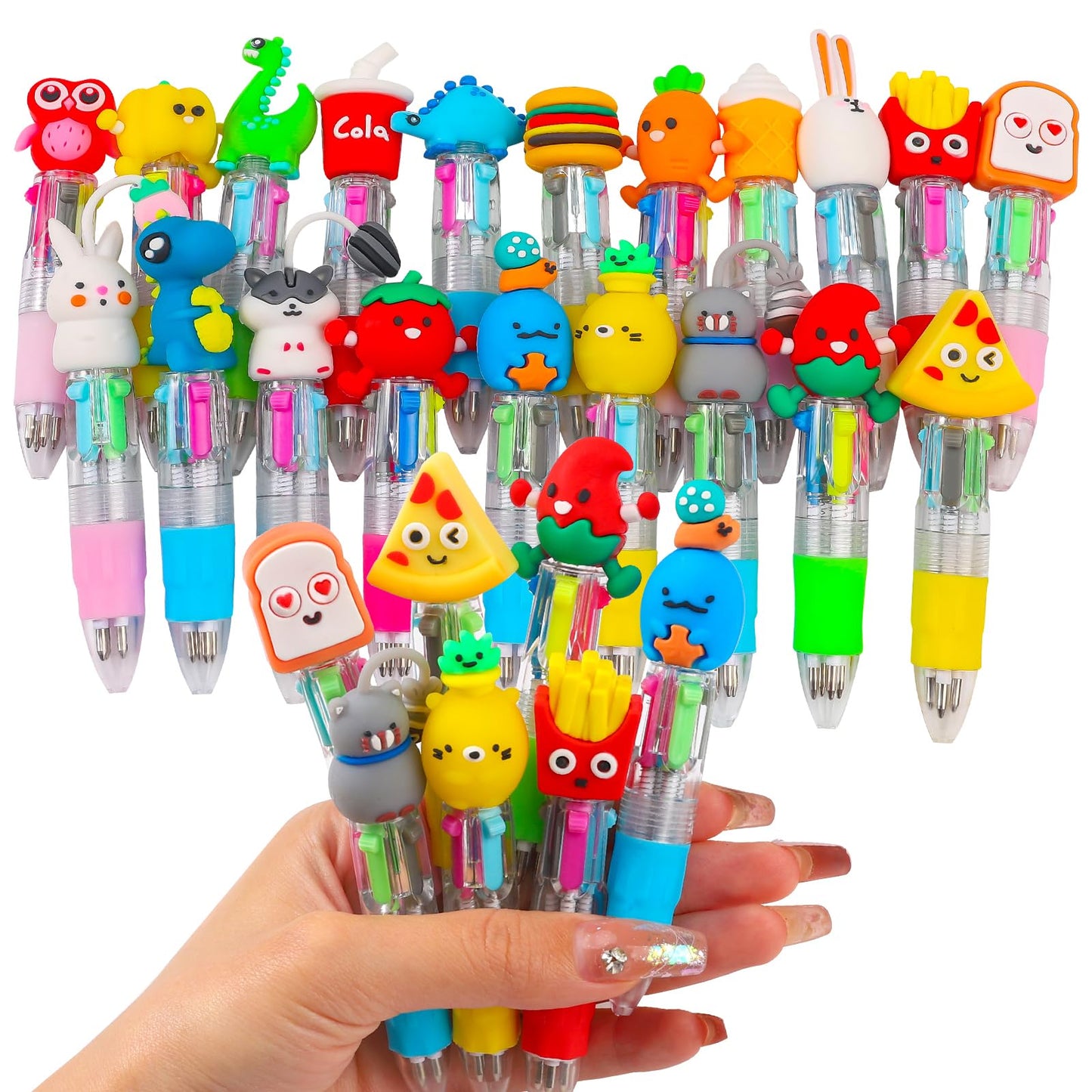 CZWZ 20Pcs Mini Multicolor Pens in One 4-in-1 Cute Pens Bulk for Kids, Fun Kawaii Ballpoint Pens