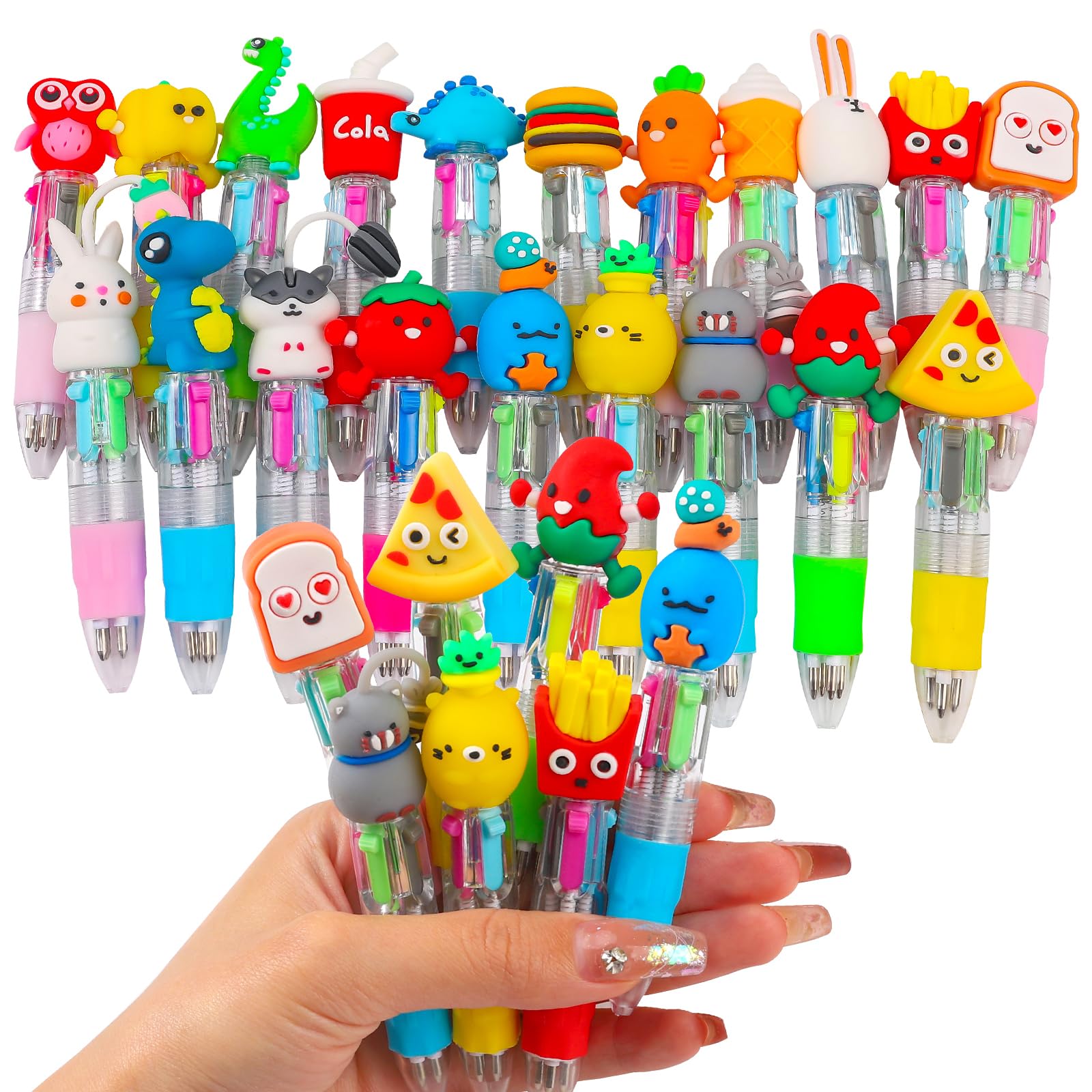 CZWZ 20Pcs Mini Multicolor Pens in One 4-in-1 Cute Pens Bulk for Kids, Fun Kawaii Ballpoint Pens