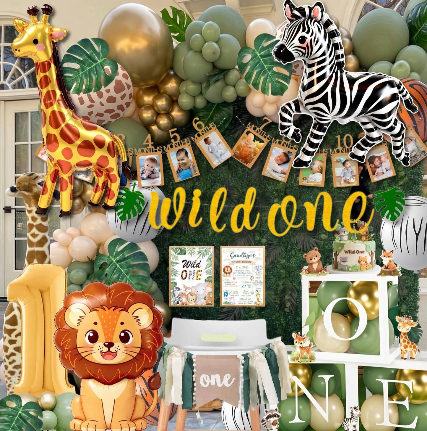 Daidle Wild One Birthday Decorations, 132Pcs Safari 1st Birthday Party Kit
