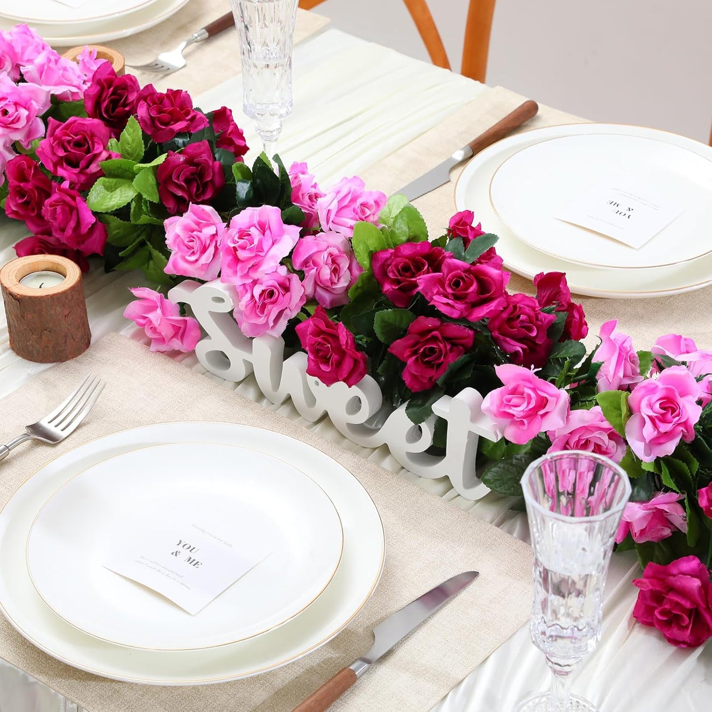 Floweroyal 4 Pack Artificial Flower Garlands 15.8FT Fake Rose Vines Silk Flowers Hanging Rose Ivy for Wedding Arch Party Home Garden Wall Decor (Fuchsia)