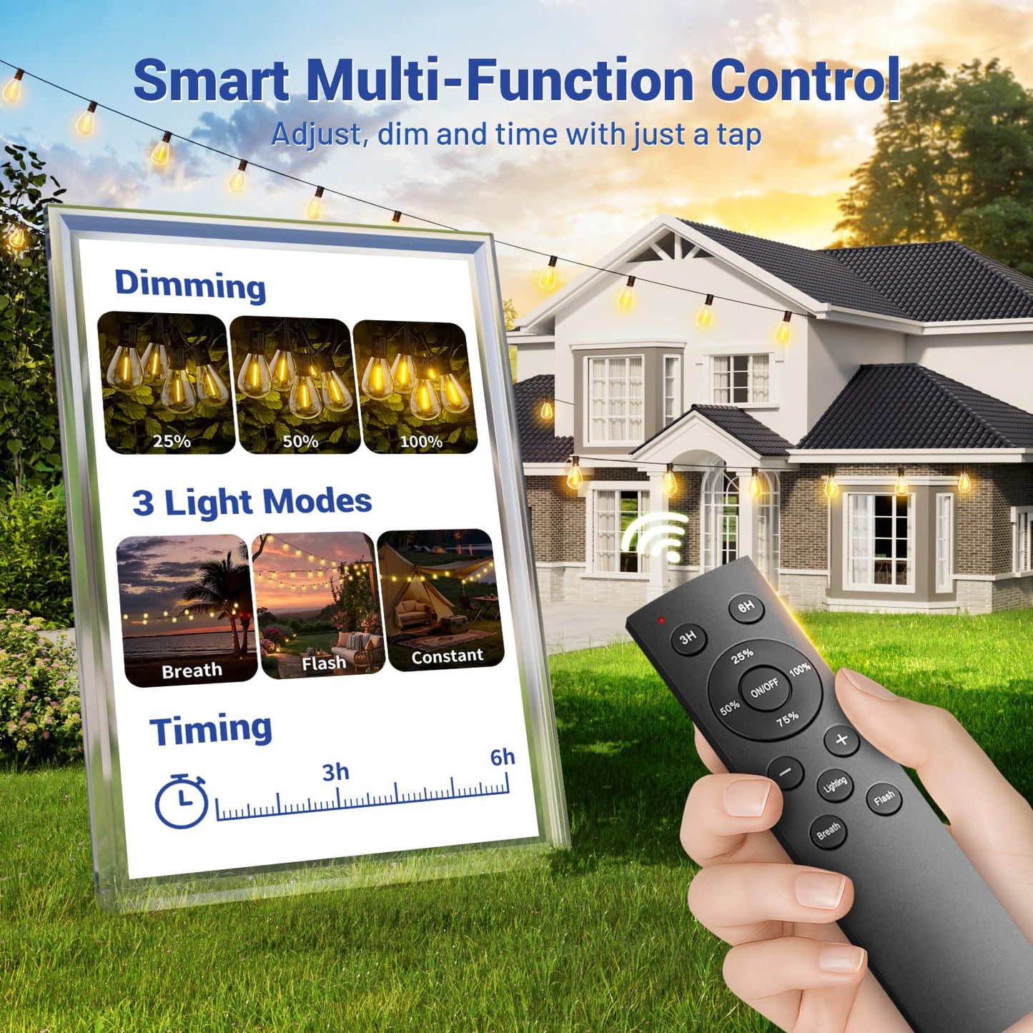 Sikitul 100FT Outdoor String Lights with Remote & Dimmable, 35+1 Shatterproof Waterproof Bulbs
