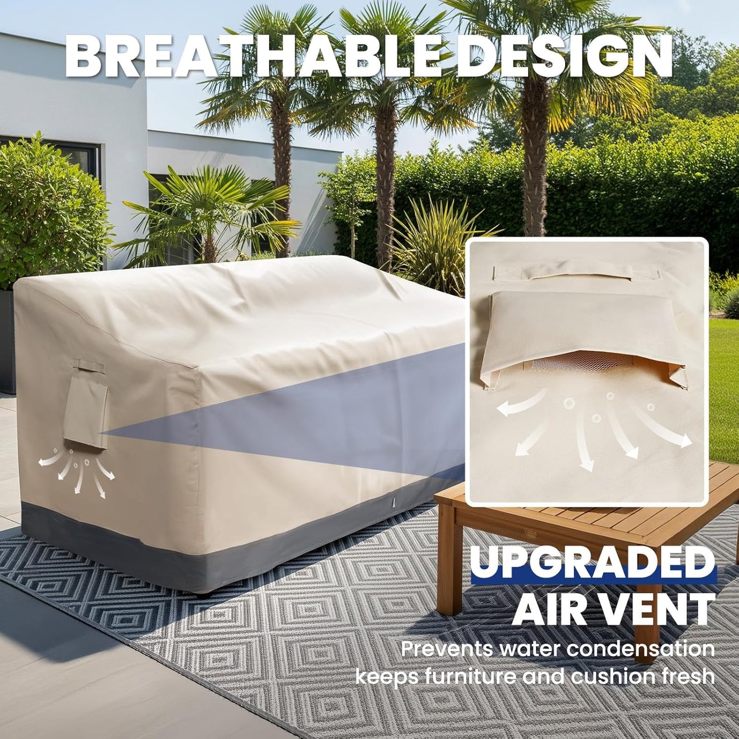 Extra Heavy Duty 2 Seater Outdoor Couch Cover Waterproof Up to 8000pa, Patio Furniture Sofa Covers with Air Vent, Outdoor Loveseat Bench Cover, 76" W x 33" D x 32"H
