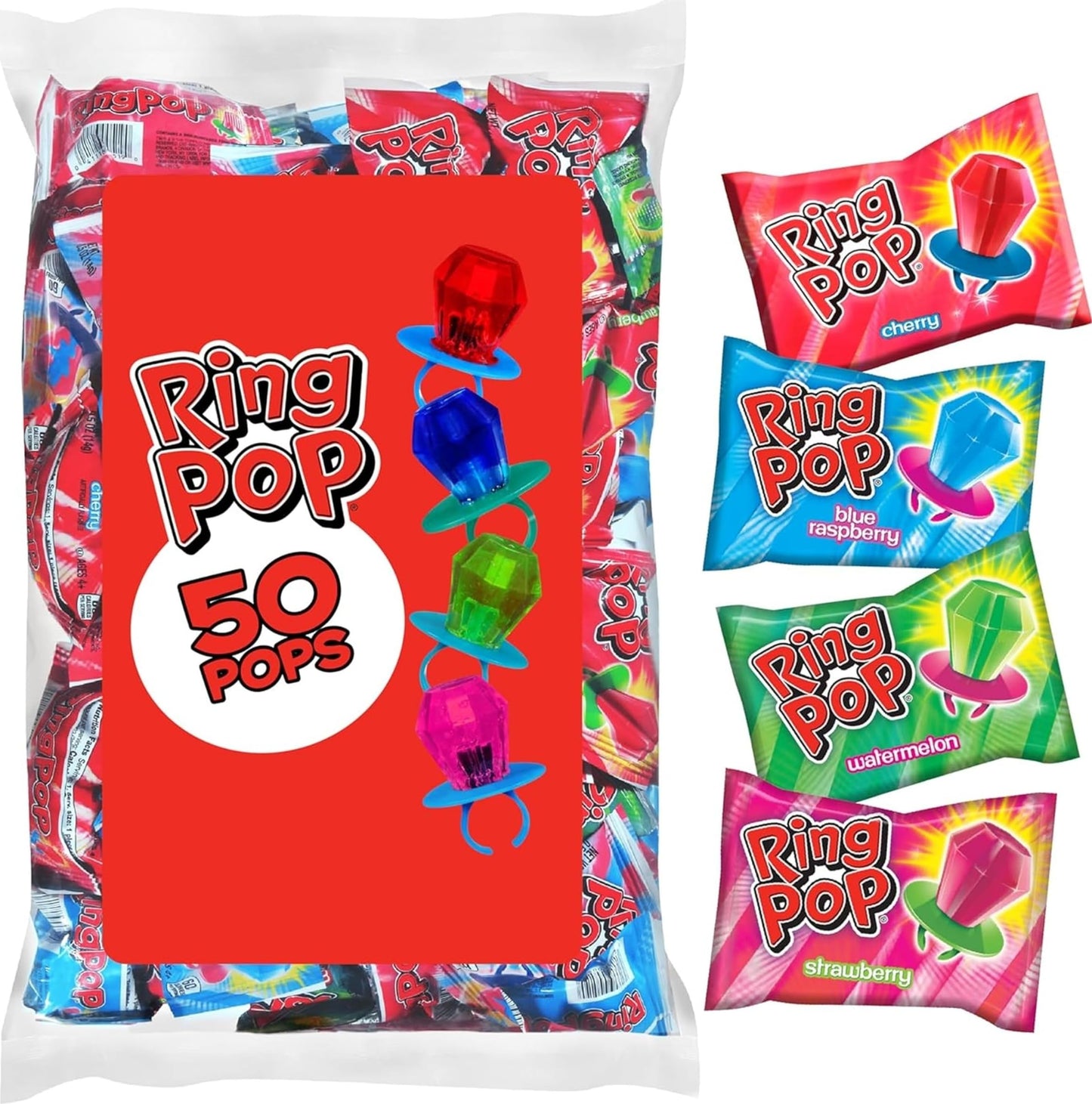 Ring Pop Lollipops - Bulk Candy Individually Wrapped Suckers Variety