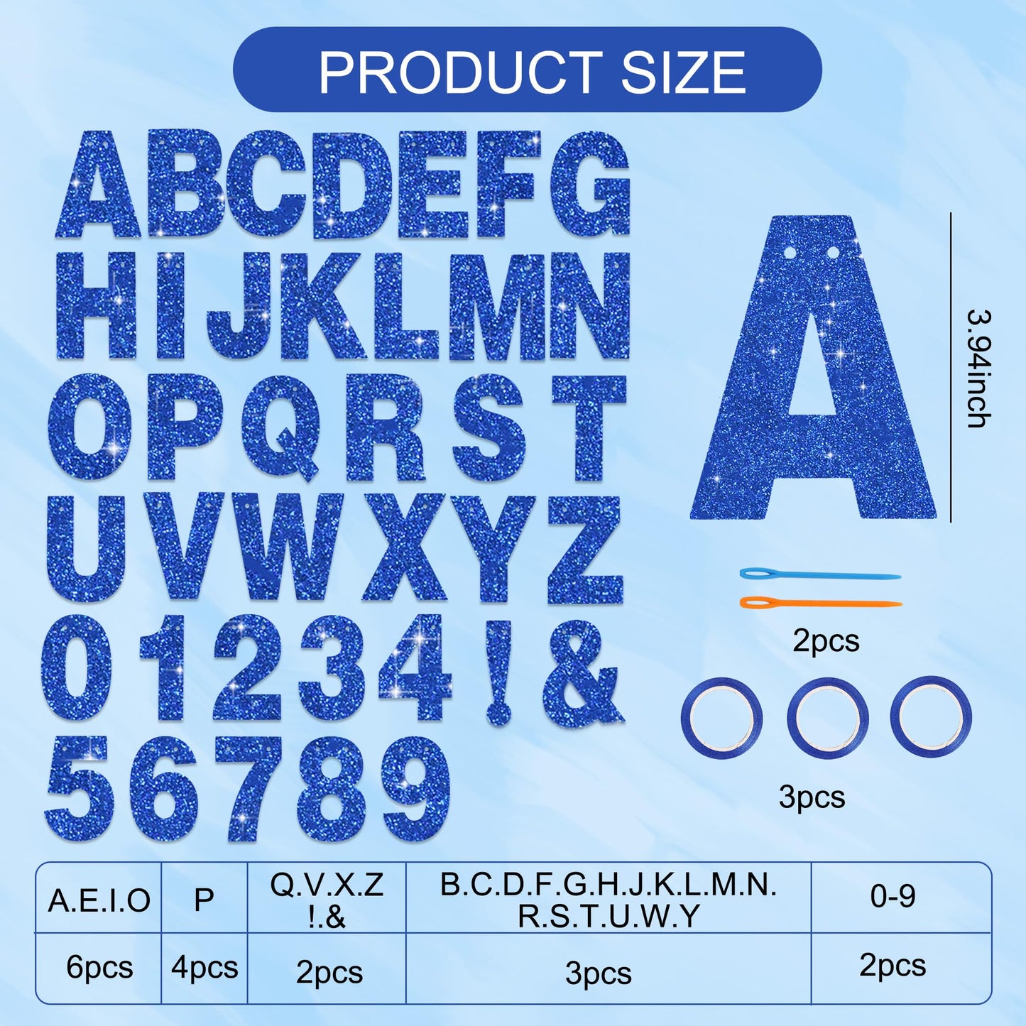 BEISHIDA Glitter Blue 116 PCS A-Z DIY Letter Custom Banner Party Decor