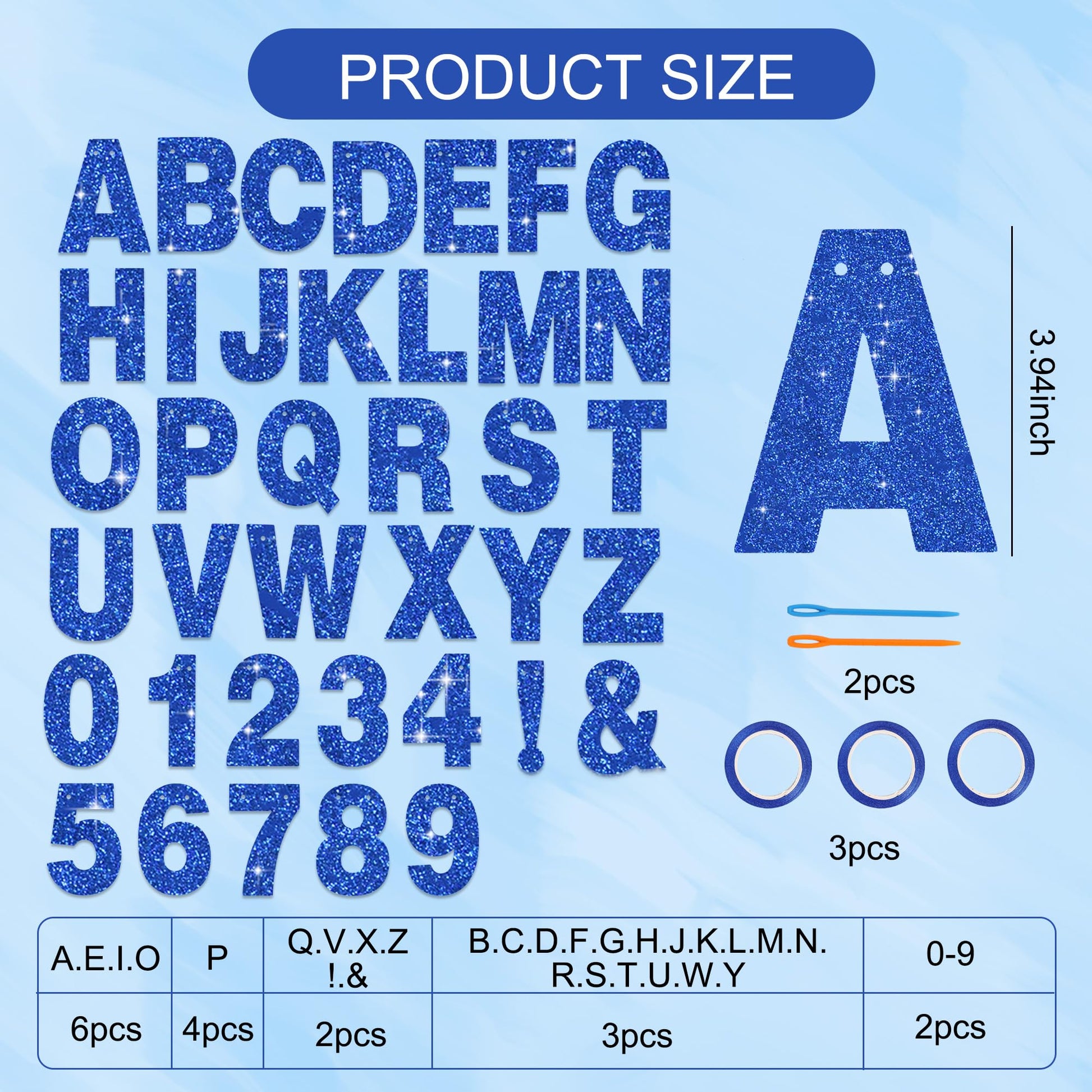 BEISHIDA Glitter Blue 116 PCS A-Z DIY Letter Custom Banner Party Decor