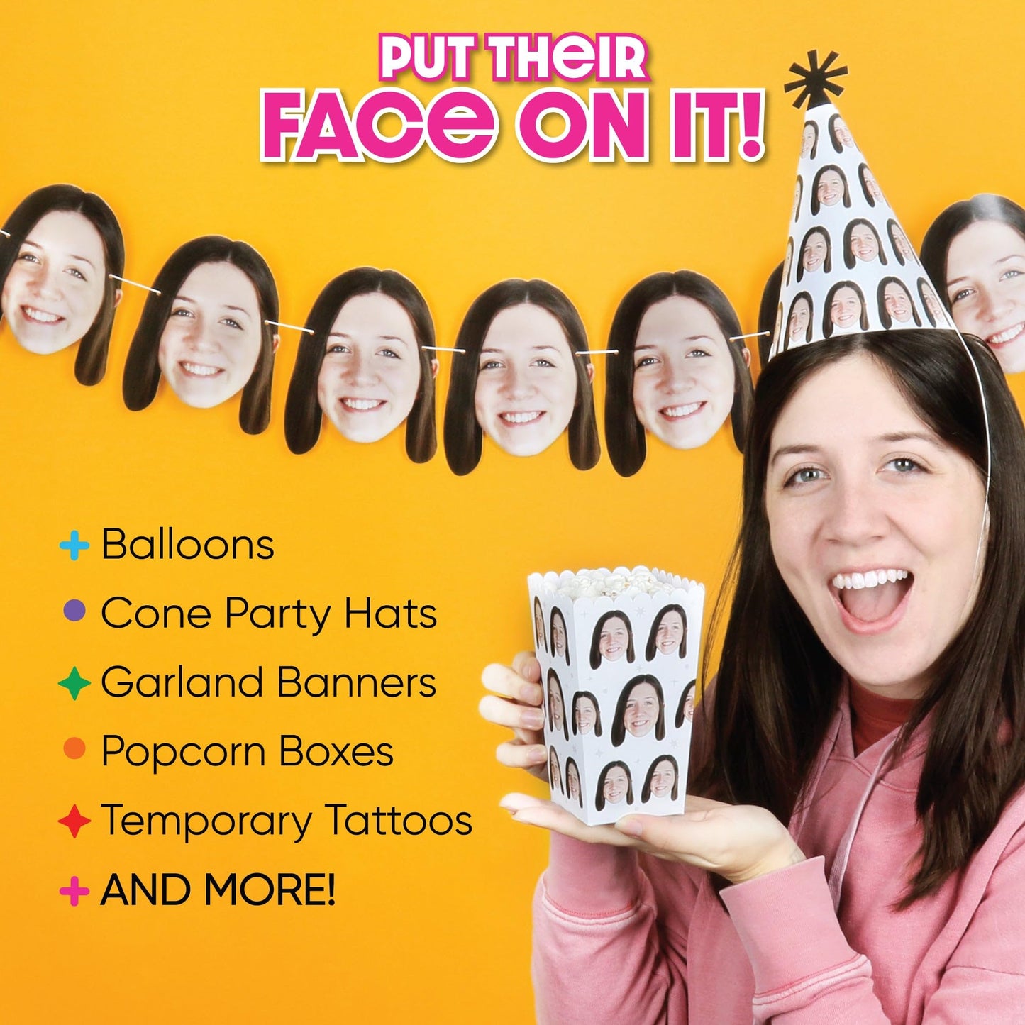 Big Dot of Happiness Custom Photo Fun Face Cone Hats, Personalized Face Cut Party Hats, Birthday