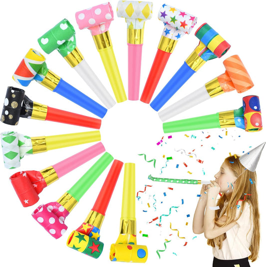 24 Pcs Party Blower Colorful Blowouts Noisemakers Birthday Blowouts Whistles for Party Favors(Colorful Paper Roll)
