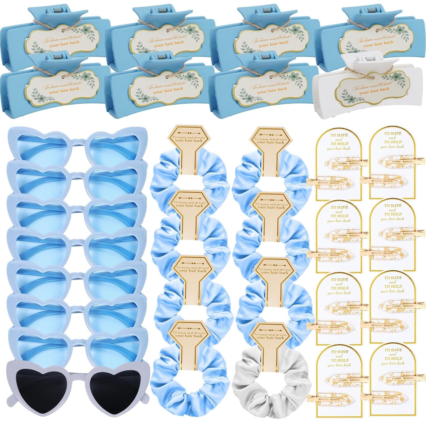 Dusty Blue Bridesmaid Proposal Gift Set, 8PCS Wedding Favors with Hair Claws, Scrunchies, Makeup Clips & Sunglasses, Birthday Gifts for Maid of Honor, Girls and Teens