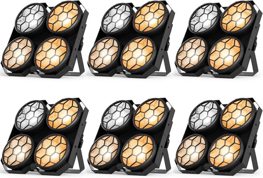 Stage Lights, 4X100W COB Spotlight LED Par Can Retro Lights, 2 in 1 Cool White & Warm White DMX512 Sound Activated Blinder Uplights for Events Parties Wedding Church Concert Studio Show Dance - 6Packs