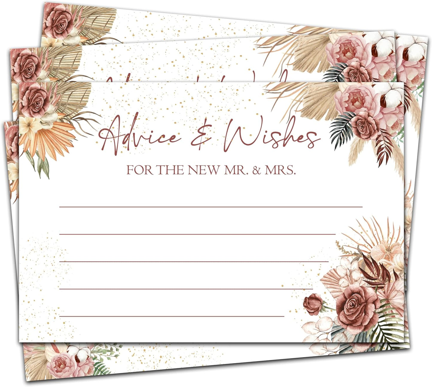 Advice And Wishes Cards (25pcs), Boho Theme Advice Cards For Mr And Mrs, Bride And Groom, Bridal Shower, Wedding Shower, Engagement, Wedding, Bachelorette Party Games Decor -A01