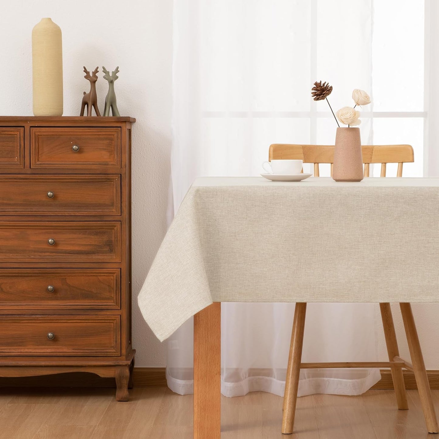 Hiasan Faux Linen Rectangle Tablecloth - Wrinkle and Stain Resistant Washable Table Cloth for Kitchen Dining Room Holiday Table Cover for Party Dinner, Beige, 60 x 102 Inch