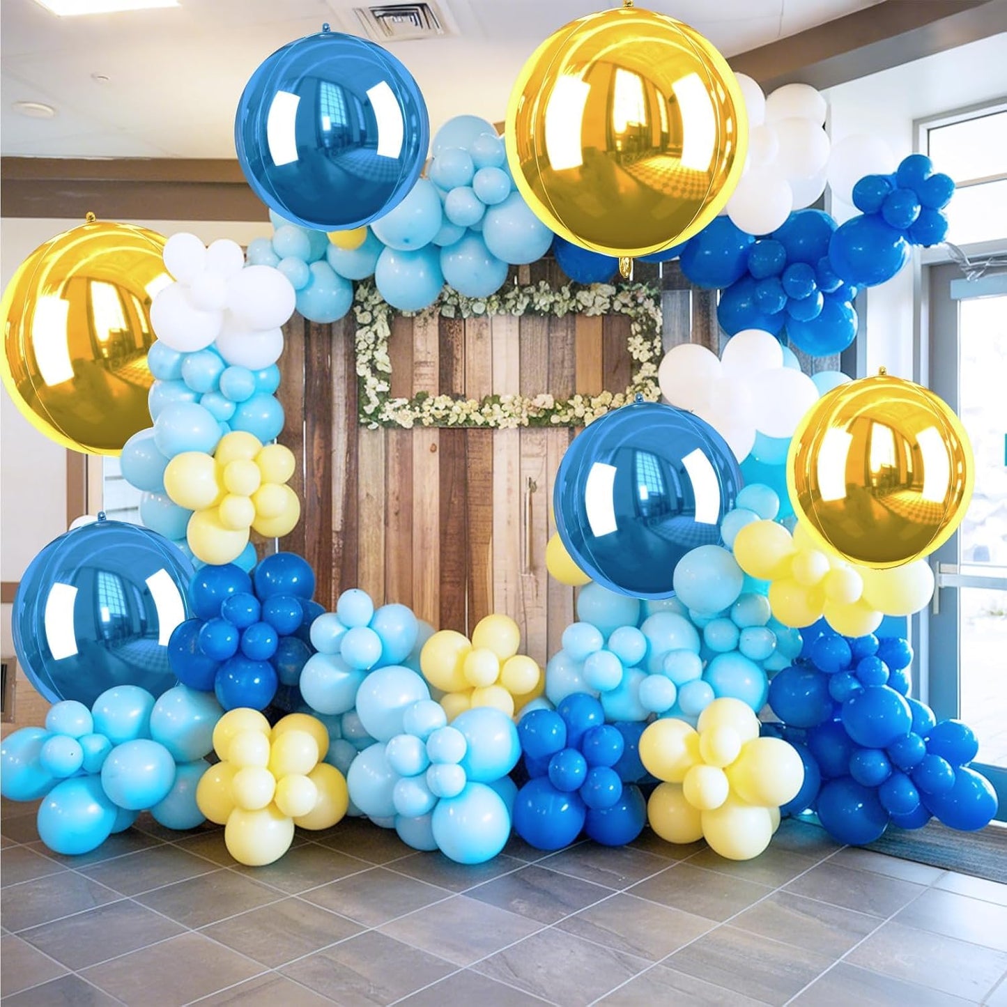 Blue Gold Giant 4D Foil Balloons, 6 Pcs Large Metallic Blue and Gold Round Balloons, 22 Inch Big Round Foil Balloon for Graduation Prom Birthday Party Baby Shower Decorations