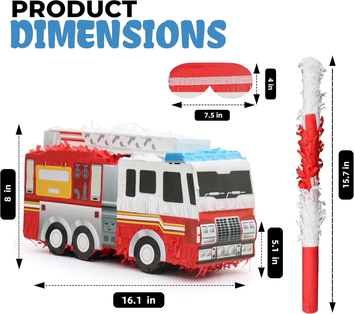 Small Fire Truck Pinatas Bundle with a Blindfold and Bat(16.1x8x5.1 Inches), Perfect for Firetruck Birthday Decorations, Boys Birthday Party Supplies