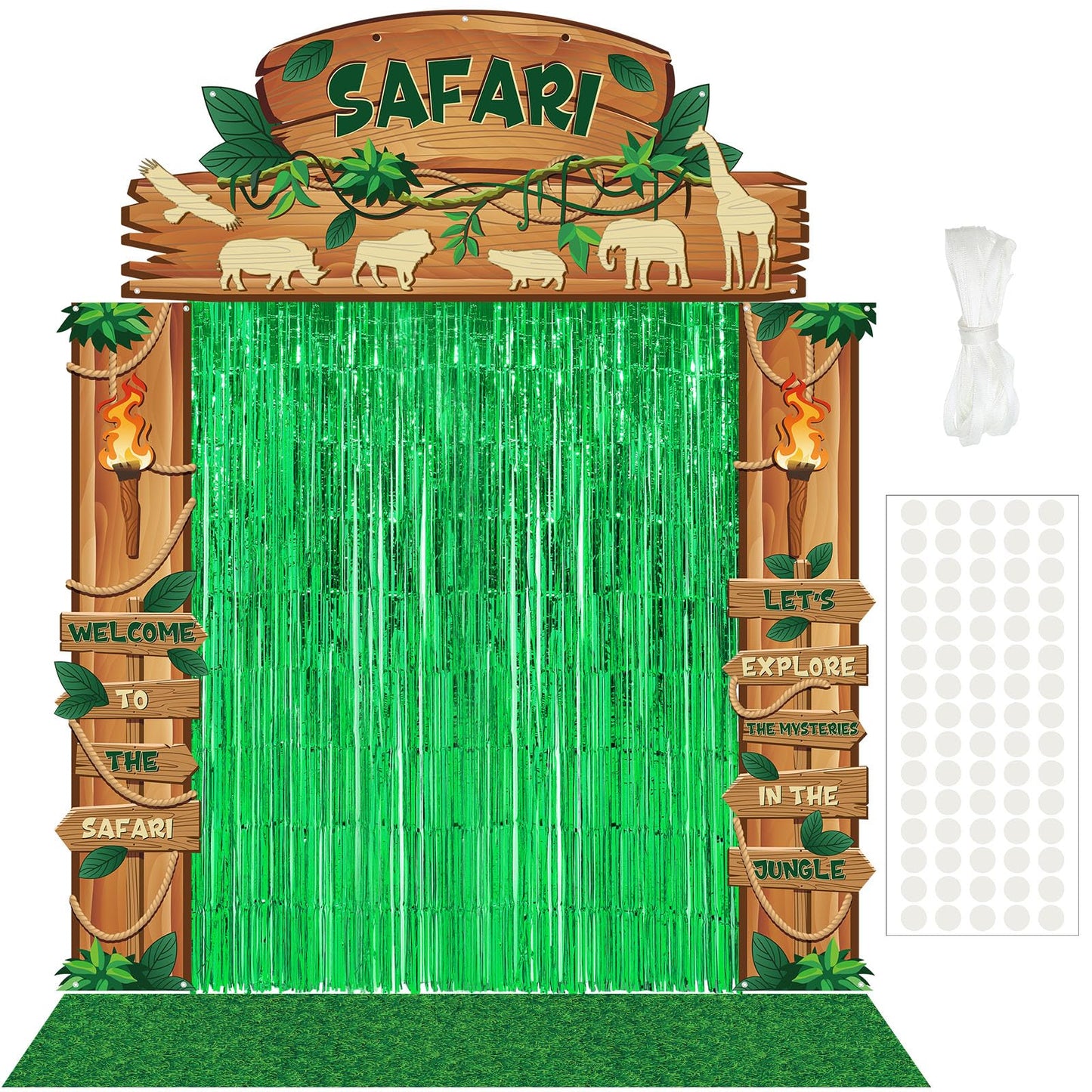 VitalCozy 7 Pcs VBS 2026 Safari Jungle Door Banner Foil Fringe Curtain Rug