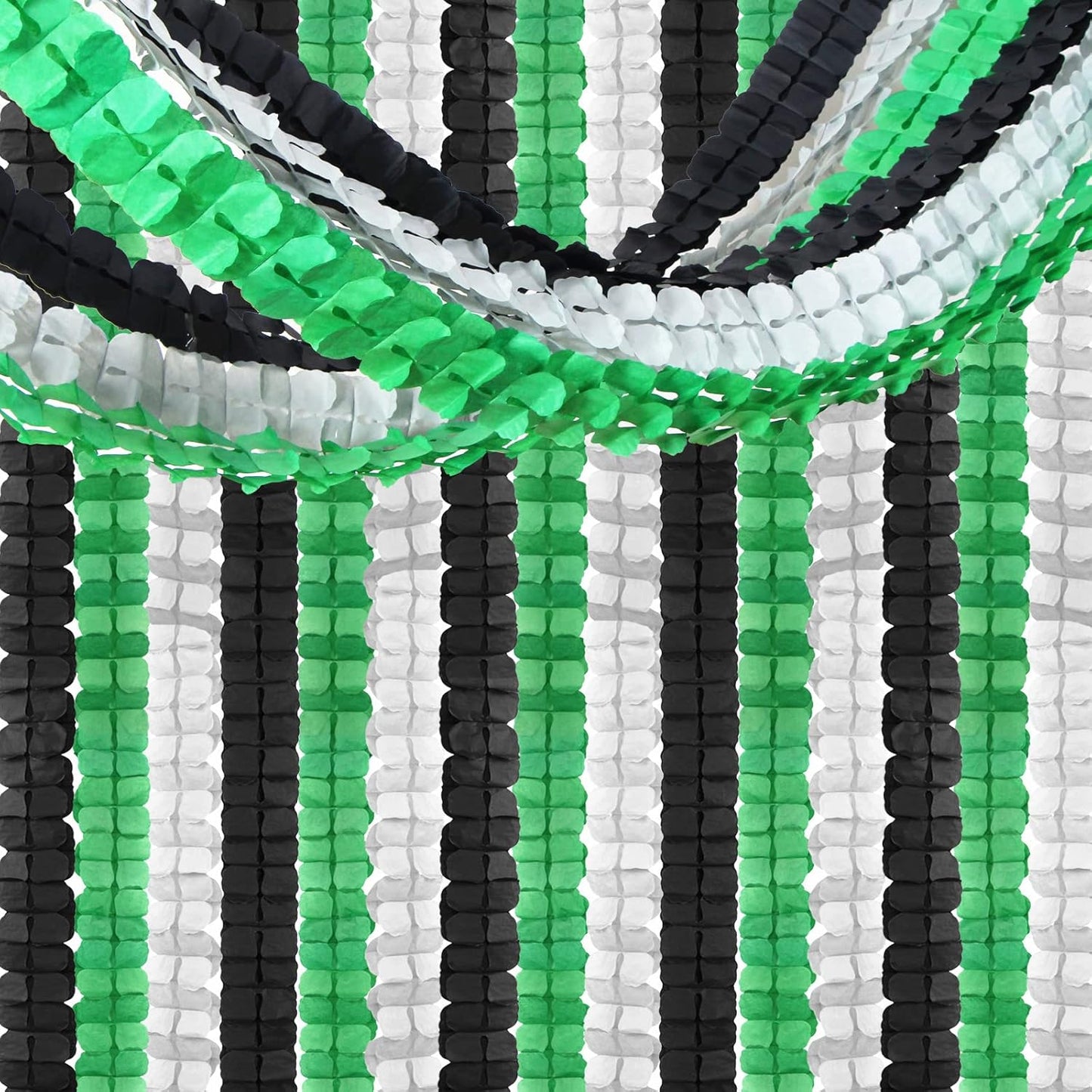 Black Green-Silver Party-Decorations Streamers Garland - 12pcs Graduation 2025 4-Leaf Clover Paper Streamer, Soccer Party Supplies Wedding Men Boys Birthday Baby Bridal Shower Banners Decor Ouruola