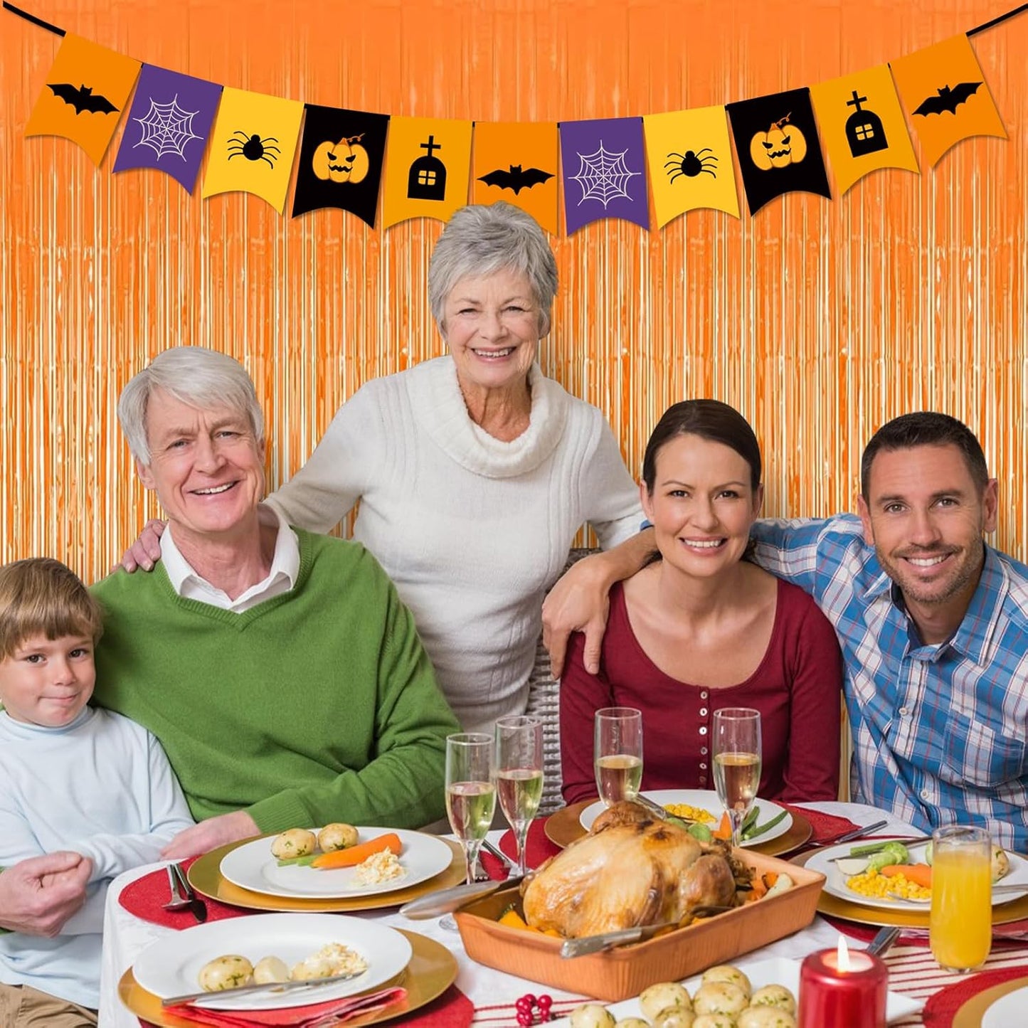 10 Pack Orange Foil Curtain Backdrop 3.2ft x 8.2ft Macaron Tinsel Foil Fringe Curtains Streamer Photo Booth Backdrop for Birthday Party Baby Shower Engagement Wedding Holiday Decor (Macaron Orange)