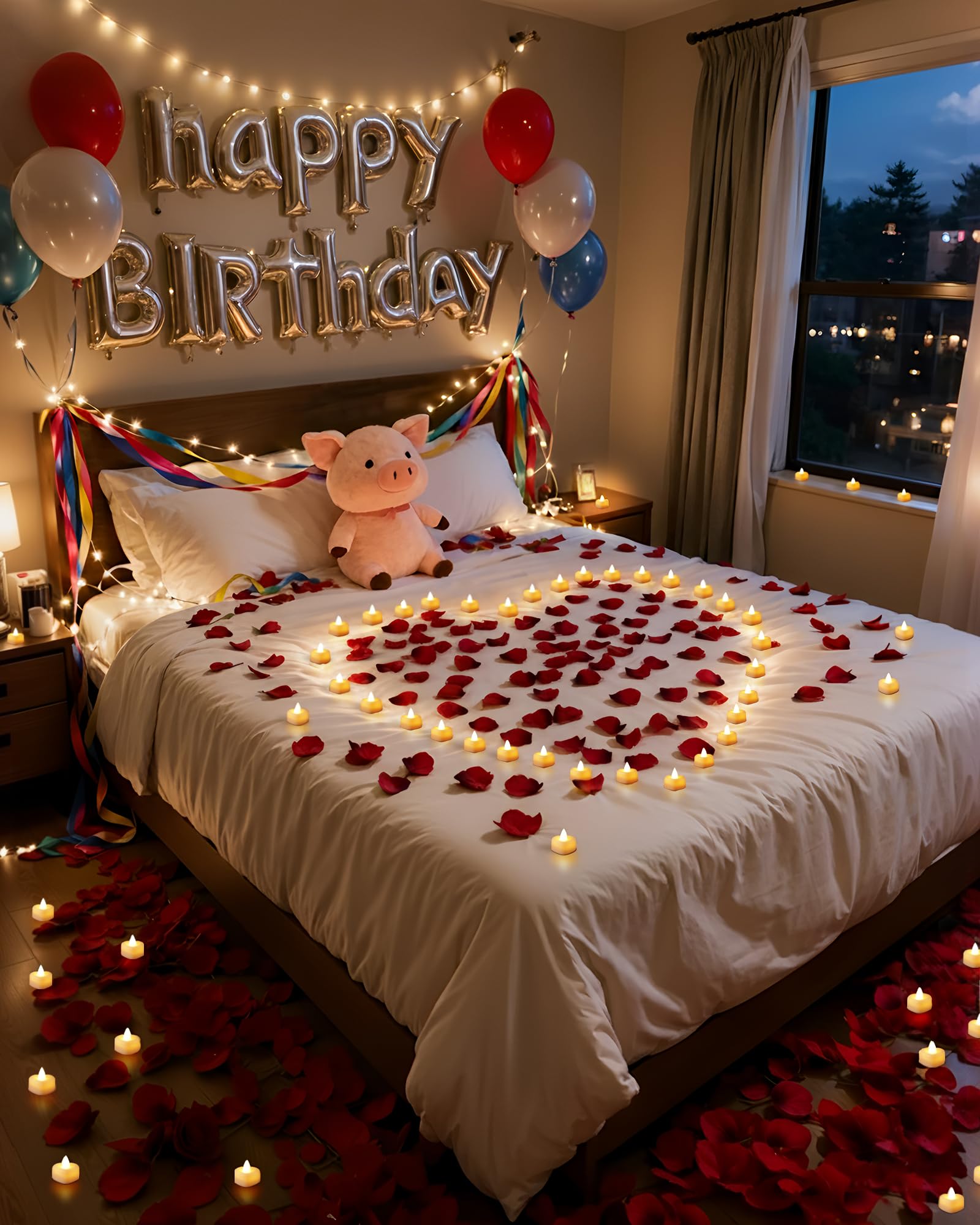 Amagic 1000 Pieces Artificial Rose Petals with 12 Heart LED Tea Lights Candles Kit, Rose Petals and