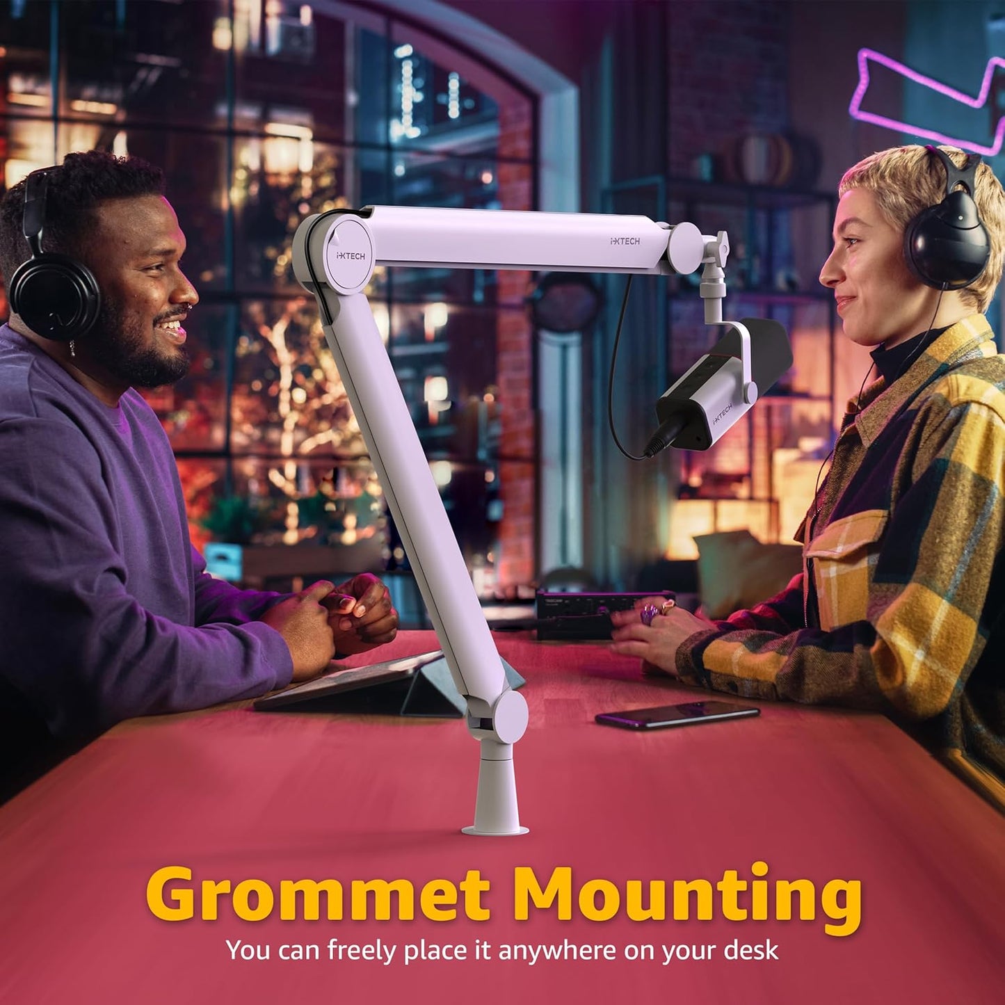 IXTECH Mic Arm White Premium Boom Arm 360° Rotatable Microphone Arm Stand with Desk Mount Fully Adjustable Sturdy and Universal VALIANT WHITE Model