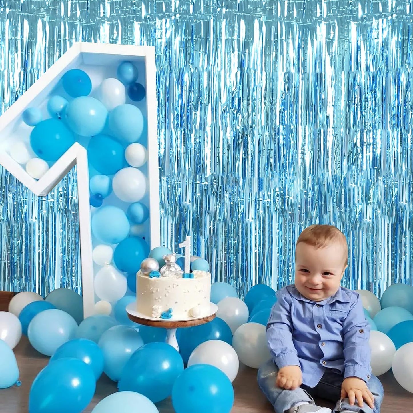 TONIFUL 3Pcs Light Blue Door Streamers,Light Blue Photo Booth Backdrop Metallic Streamers Foil Fringe Curtains for Birthday,Christmas,New Year,Bachelorette,Grad Party Streamers Decor(9.9ft x 6.6ft)