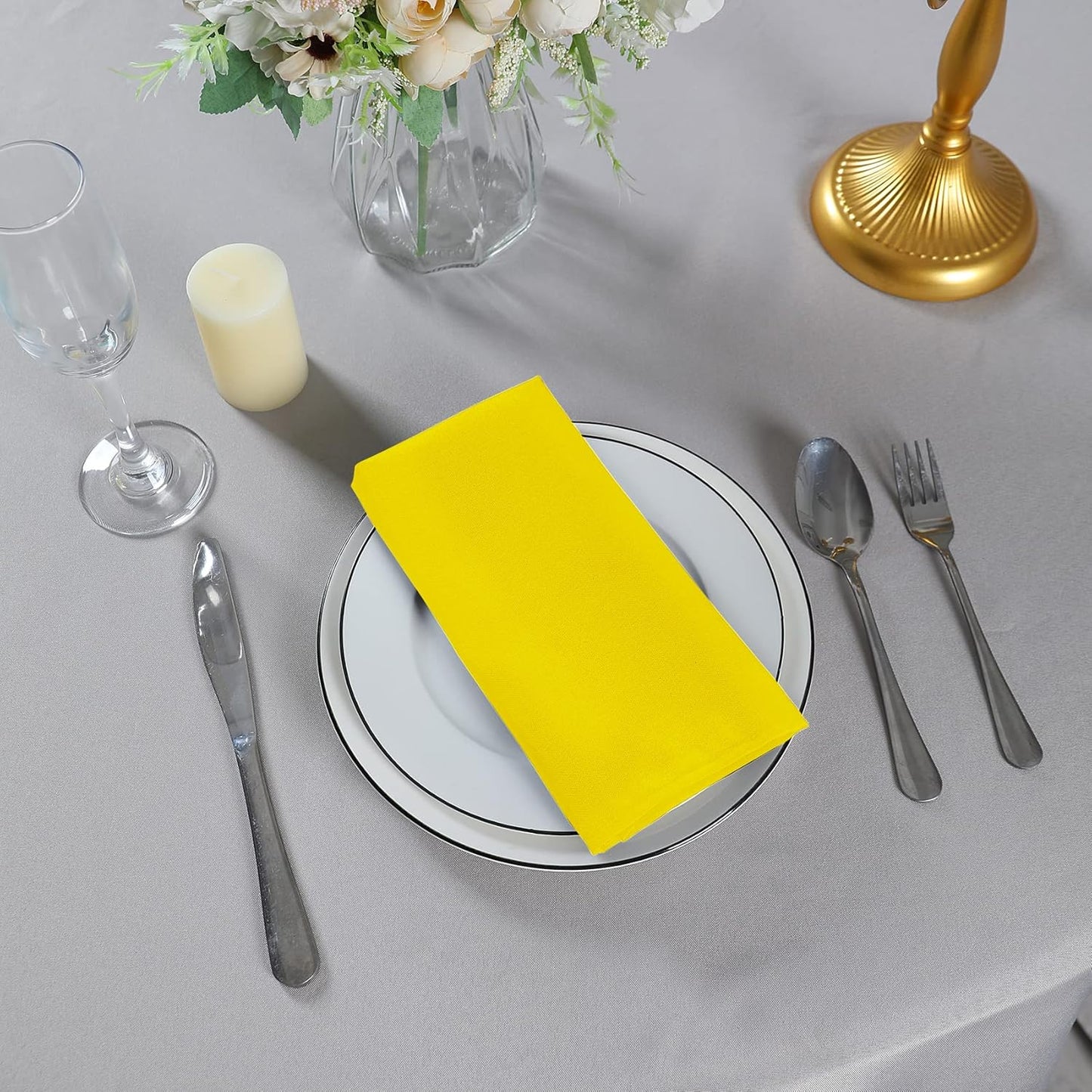 Cloth Napkins 20x20 inch Washable Polyester Dinner Napkins Soft Table Napkins for Wedding Party Dining Banquet(Yellow,50PCS)