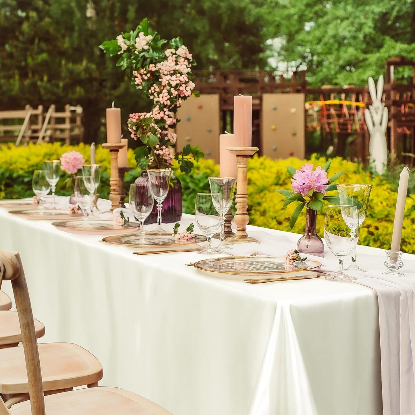 TURSTIN 1 Pack Ivory Satin Tablecloth 102 x 58 Inch Overlay Satin Table Cover Rectangle Bright Silk Tablecloth Smooth Fabric Table Decoration for Wedding Banquet Party Events