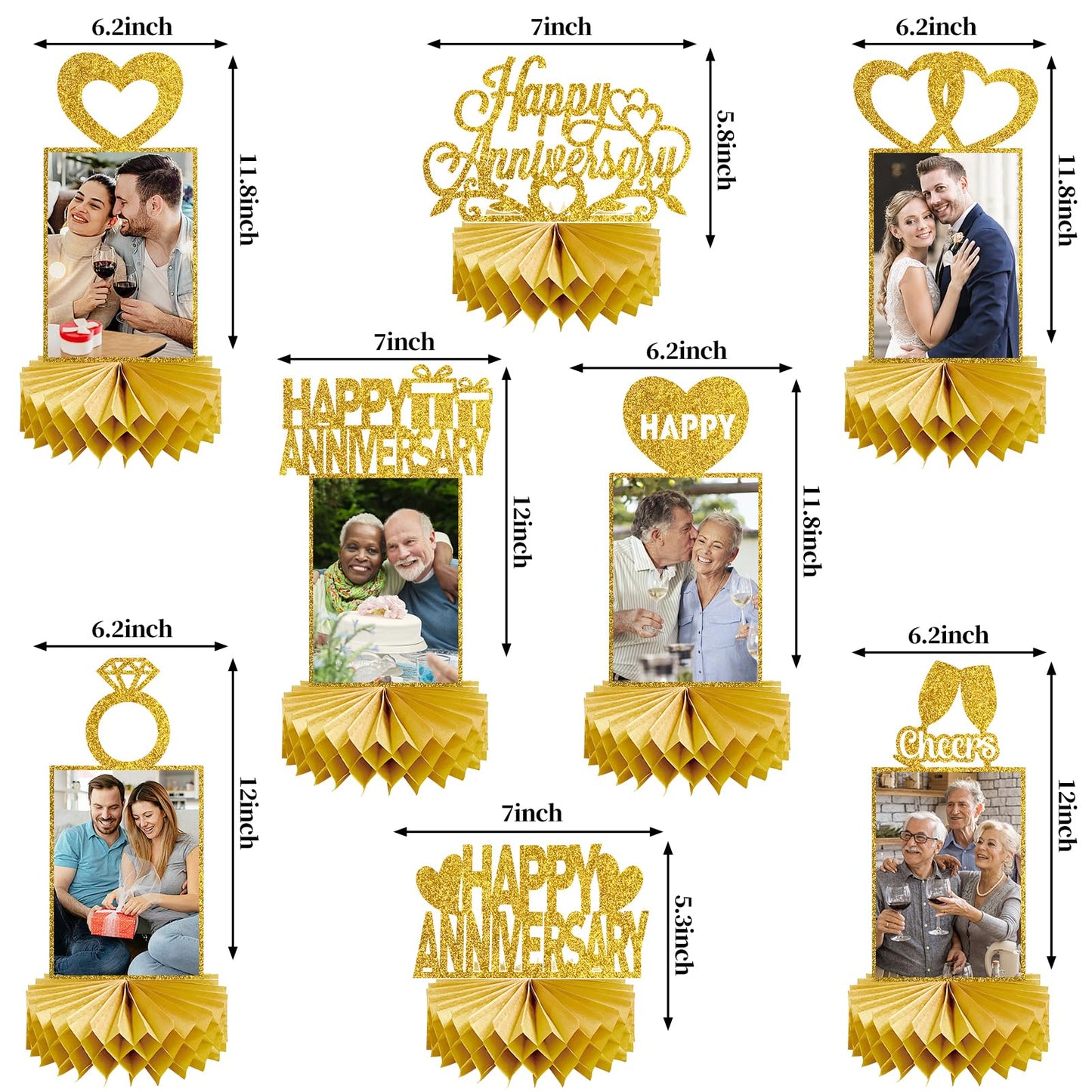 Eucutur Gold Happy Wedding Anniversary Decorations Photo Table Centerpiece