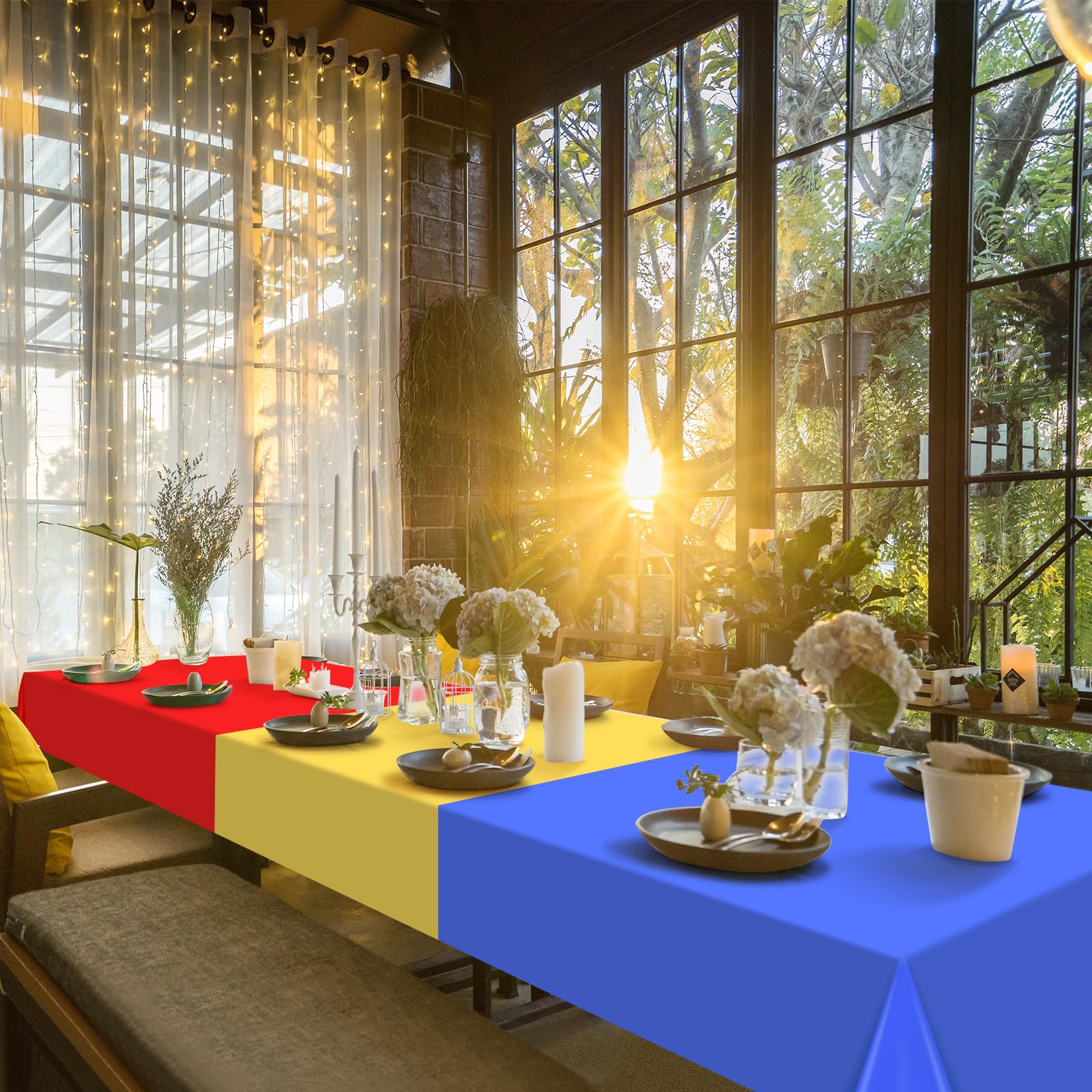 24 Pack Mix Color Plastic Tablecloth Disposable Plastic Rainbow Tablecloth Colorful Rectangle Table