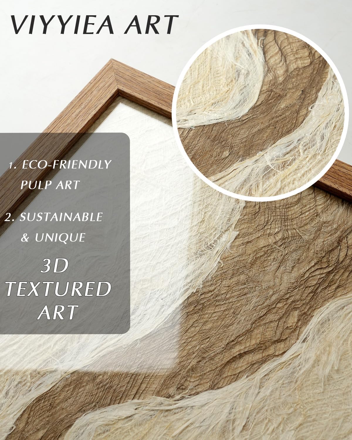VIYYIEA Framed 3D Textured Wall Art, Handmade Paper Artwork,12x16inch, Modern Minimalist Neutral Beige Decor for Living Room Bedroom Shelf, River Abstract Picture