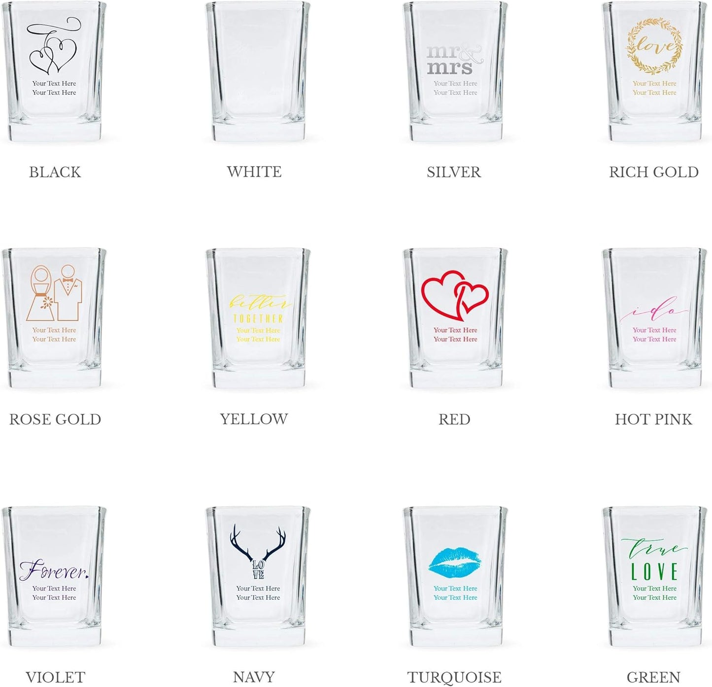 WEDDINGSTAR Personalized 2oz Square Shot Glass Customizable Full Color Print - 144 pack