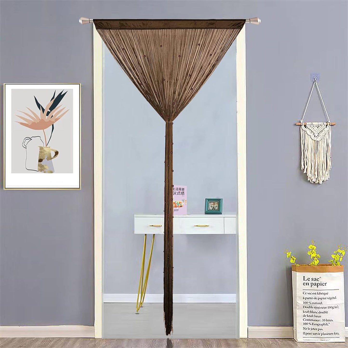 Beaded Doorway Curtain Door Beads Dense String Curtains Fringe Hippie Perfect for Wall Hanging Decor Room Divider Privacy Doors Window Closet Doorways Decorations (100x280cm,Coffee)