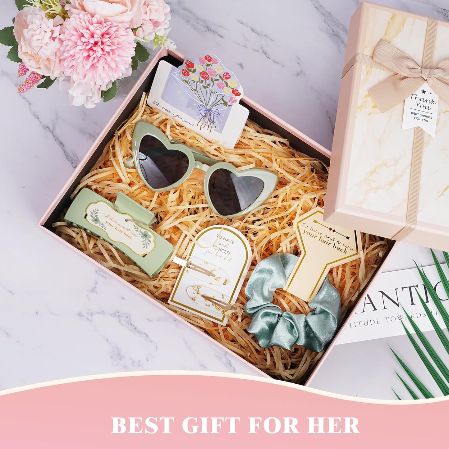 Sage Green Bridesmaid Gifts for Proposal, 12PCS Girls Gift Set with Hair Claws, Scrunchies, Makeup Clips & Heart Sunglasses, Wedding Bachelorette Party Favors, Birthday Gifts for Women Teens