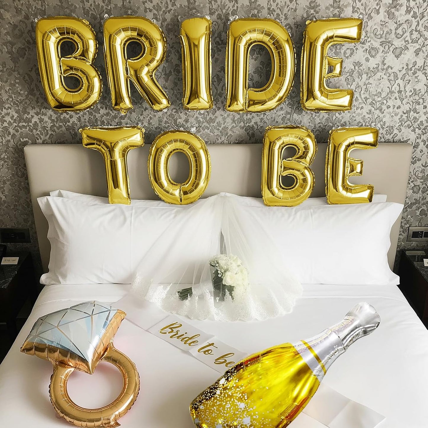 Gold Decorations pearl White balloons Bridal Veil BRIDE TO BE Balloons Sash with Diamond Ring Heart Champagne Balloons Bridal Veil for Bachelorette Party Decor Bride To Be Bridal Showerr