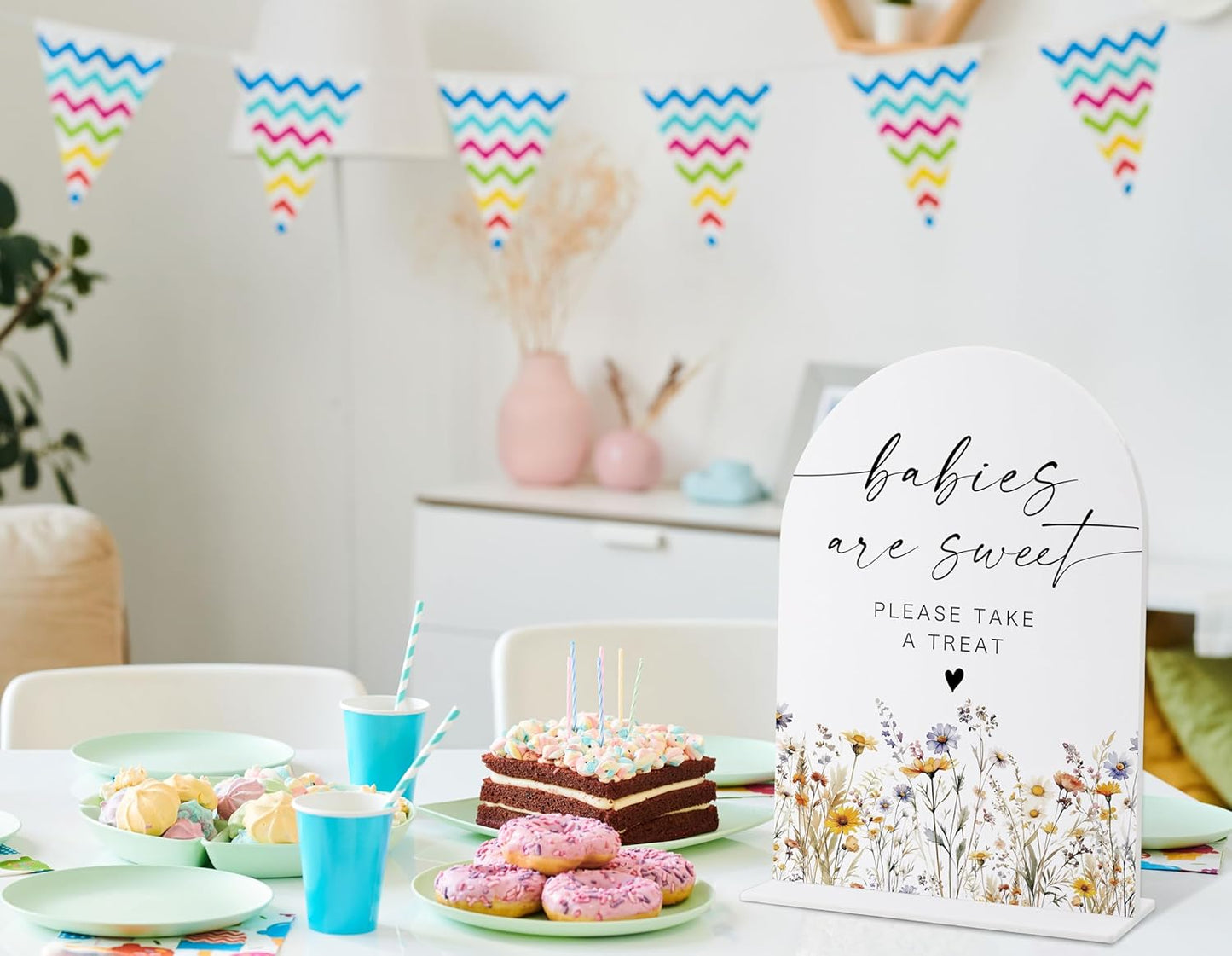 Acrylic Table Signs, Boho Floral Babies are Sweet Please Take a Treat Sign, Baby Shower Table Centerpieces, Supplies for Gender Reveal Party and Newborn Announcement Reception and Event Party, 34