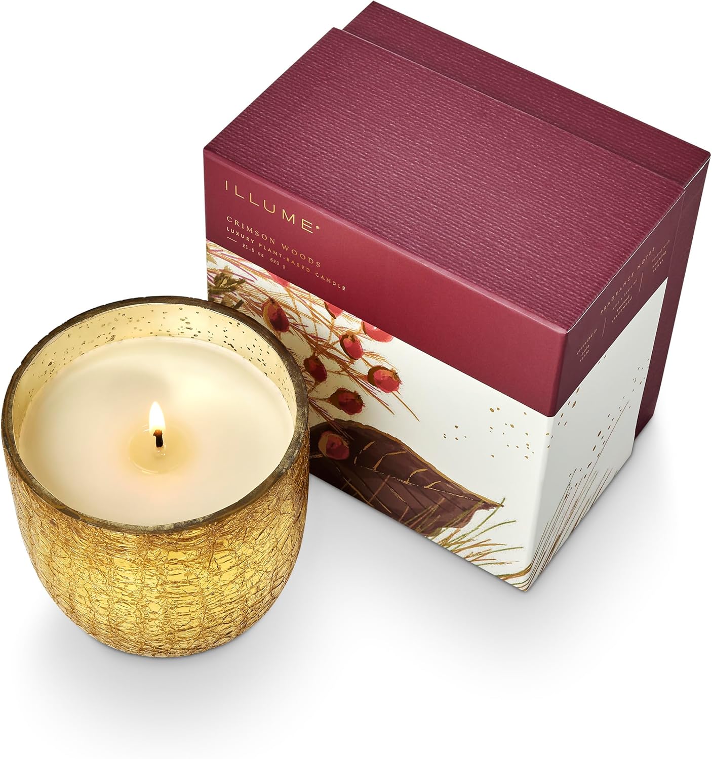 Illume Crimson Woods Large Boxed Crackle Glass Candle